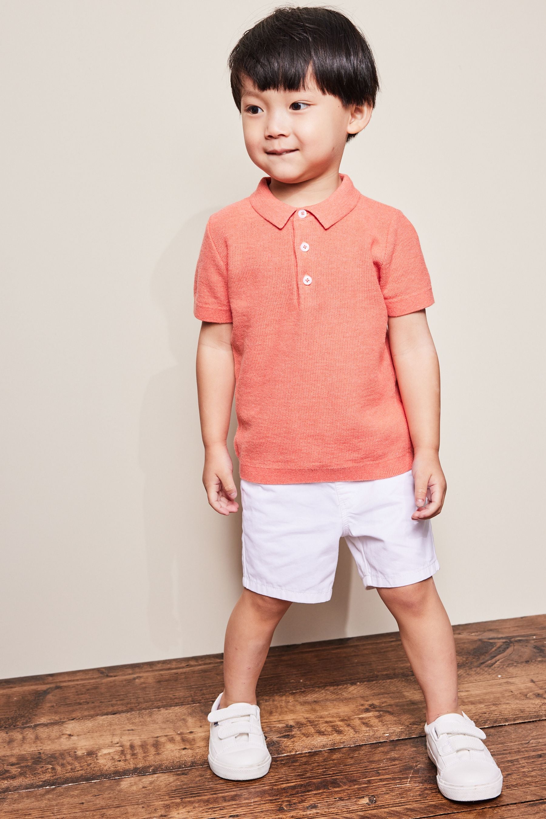 Coral Pink Knitted Textured Short Sleeve Polo Shirt (3mths-7yrs)