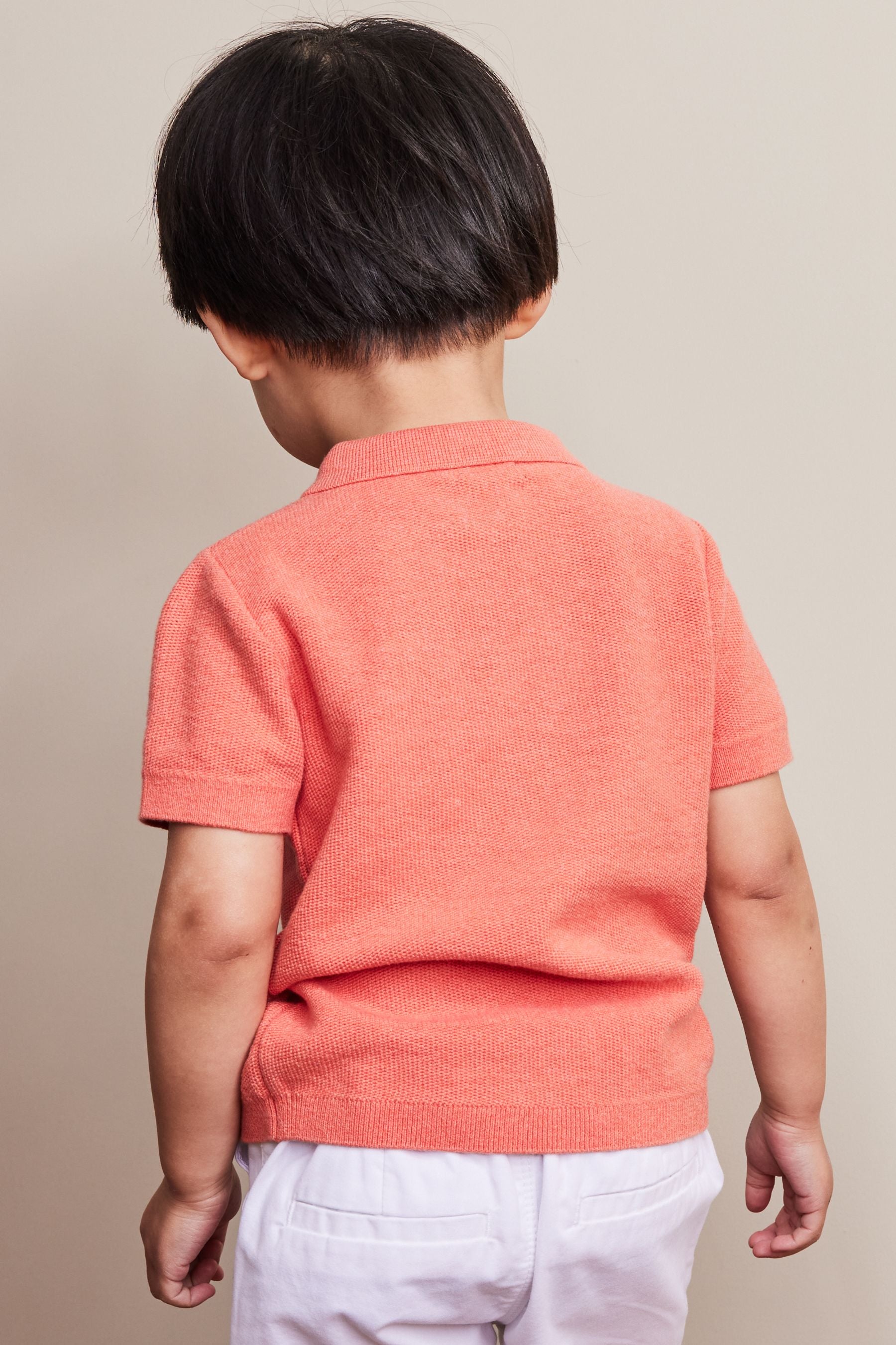 Coral Pink Knitted Textured Short Sleeve Polo Shirt (3mths-7yrs)