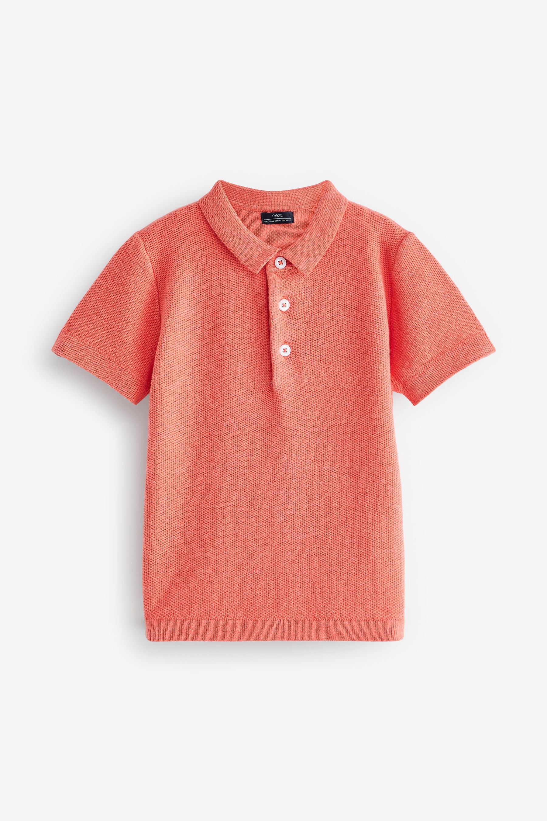 Coral Pink Knitted Textured Short Sleeve Polo Shirt (3mths-7yrs)