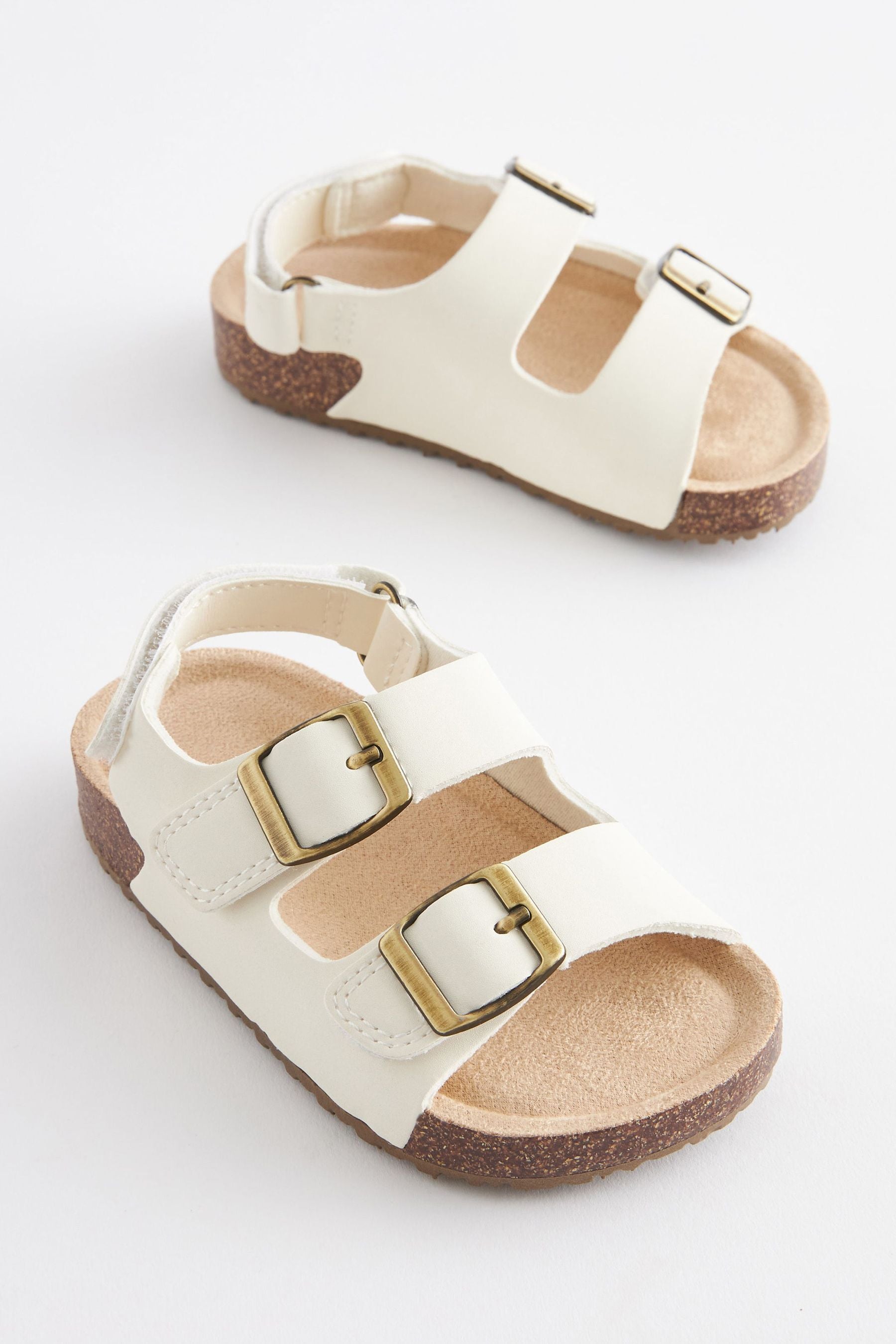 White Double Buckle Corkbed Sandals