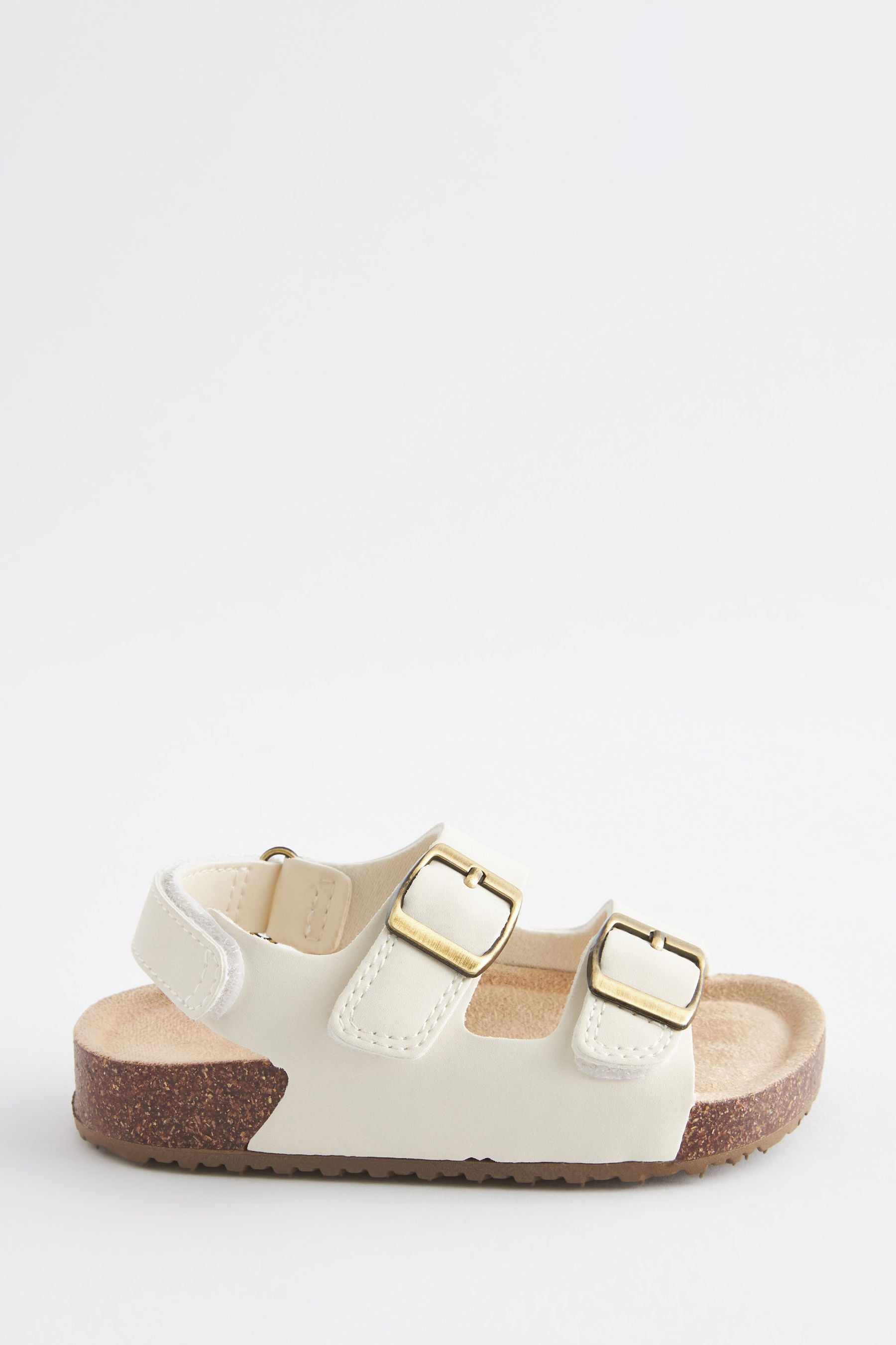 White Double Buckle Corkbed Sandals