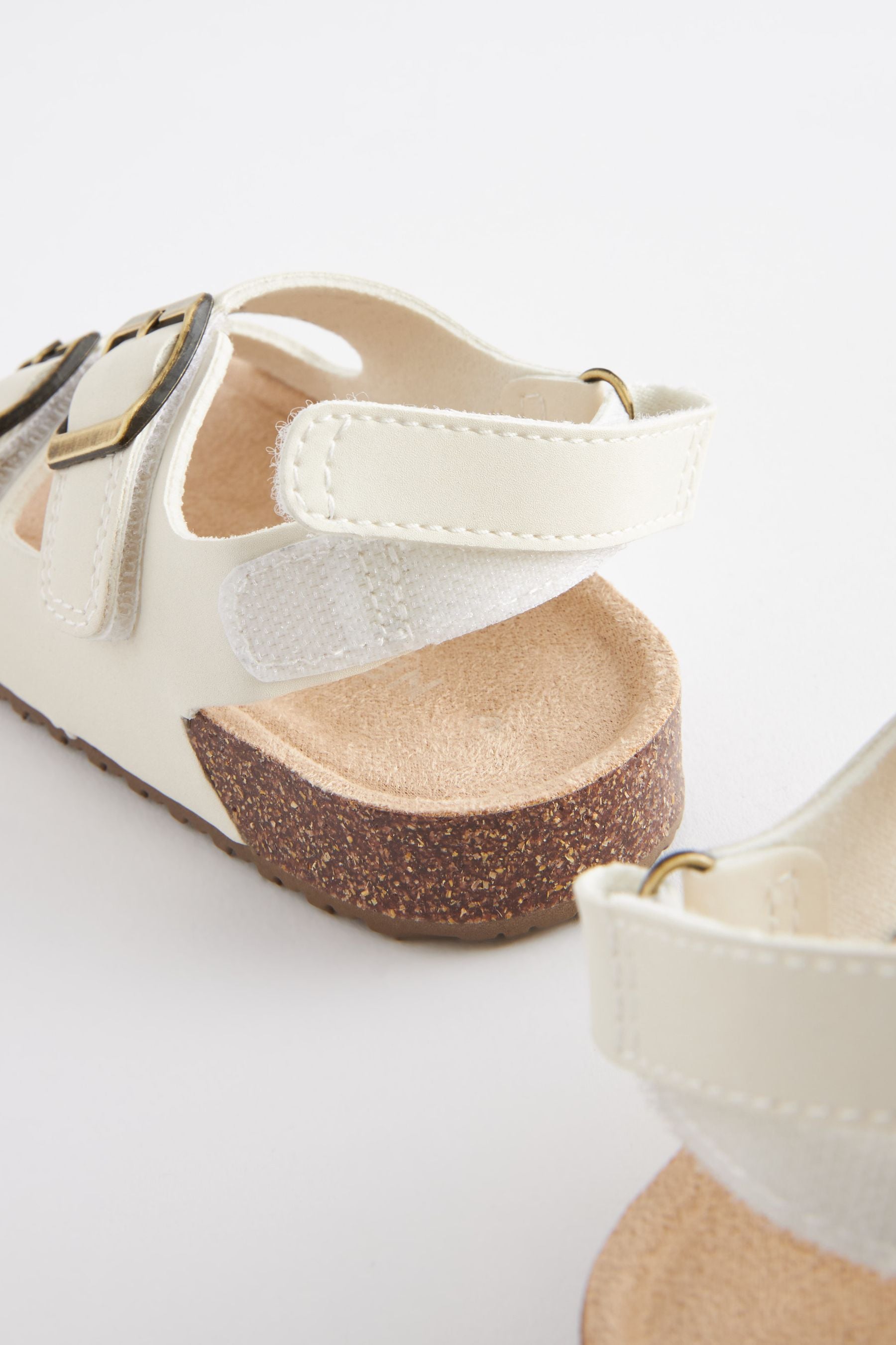 White Double Buckle Corkbed Sandals