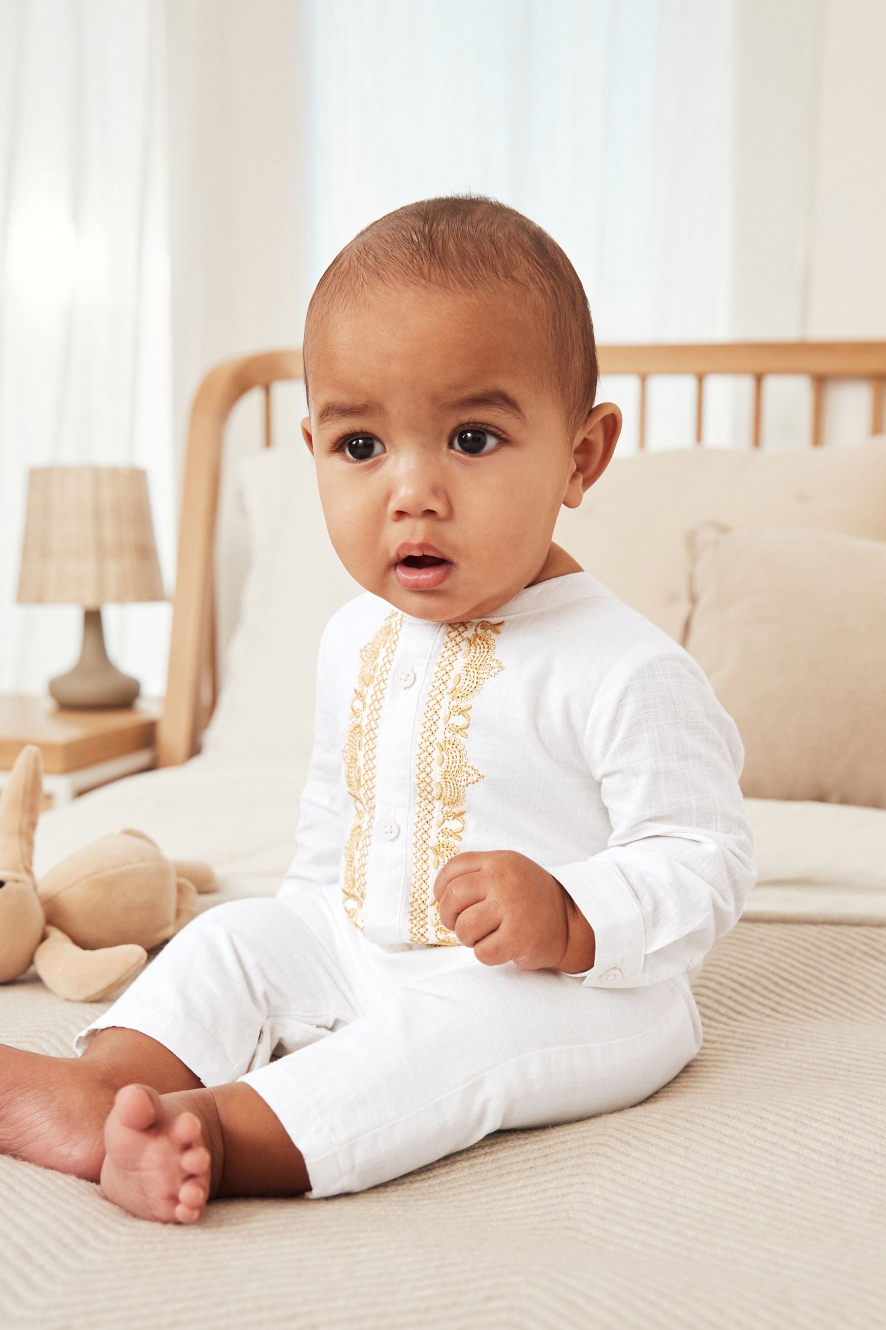 White Embroidered Occasion Baby Romper (0mths-2yrs)