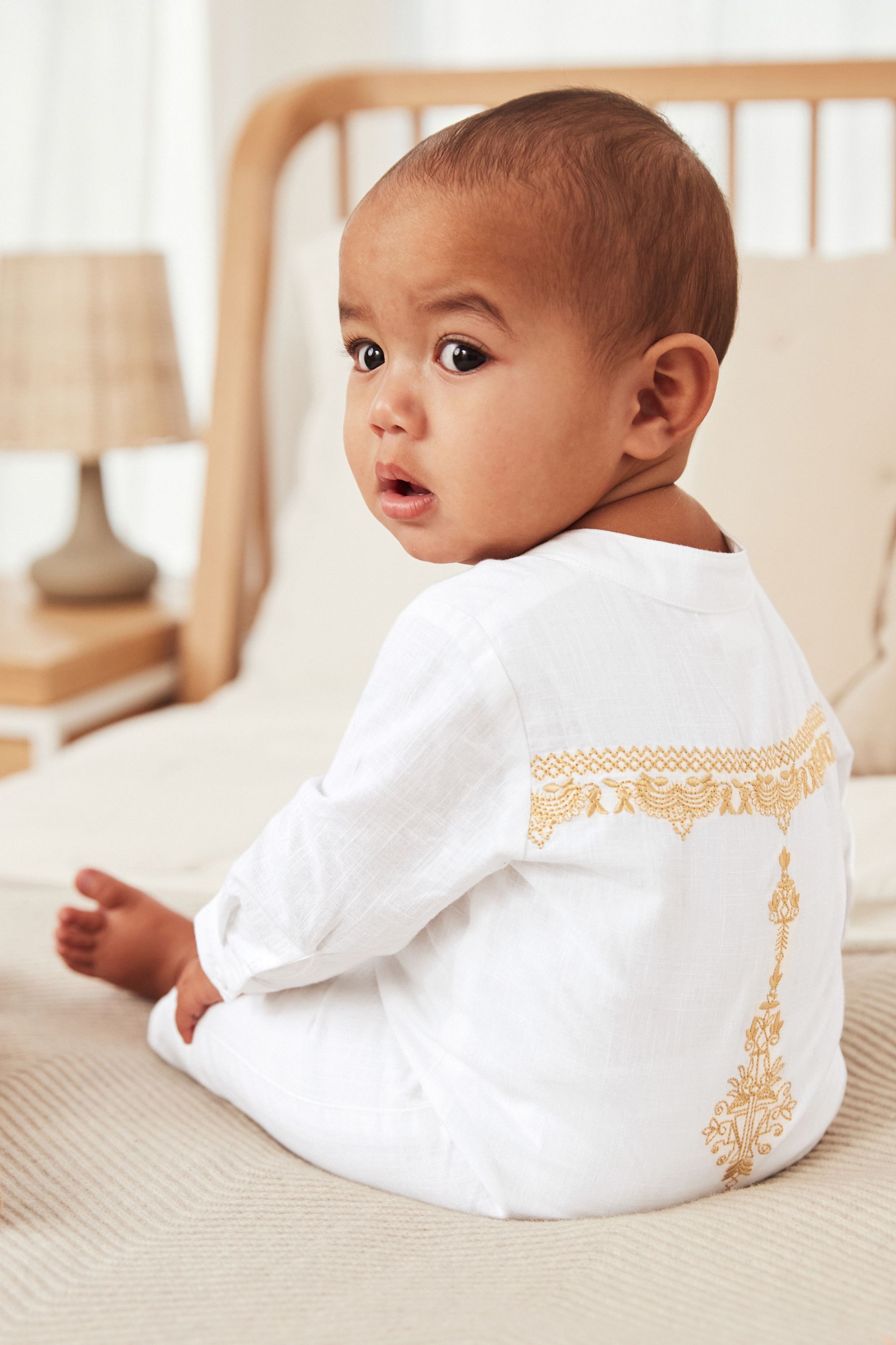 White Embroidered Occasion Baby Romper (0mths-2yrs)