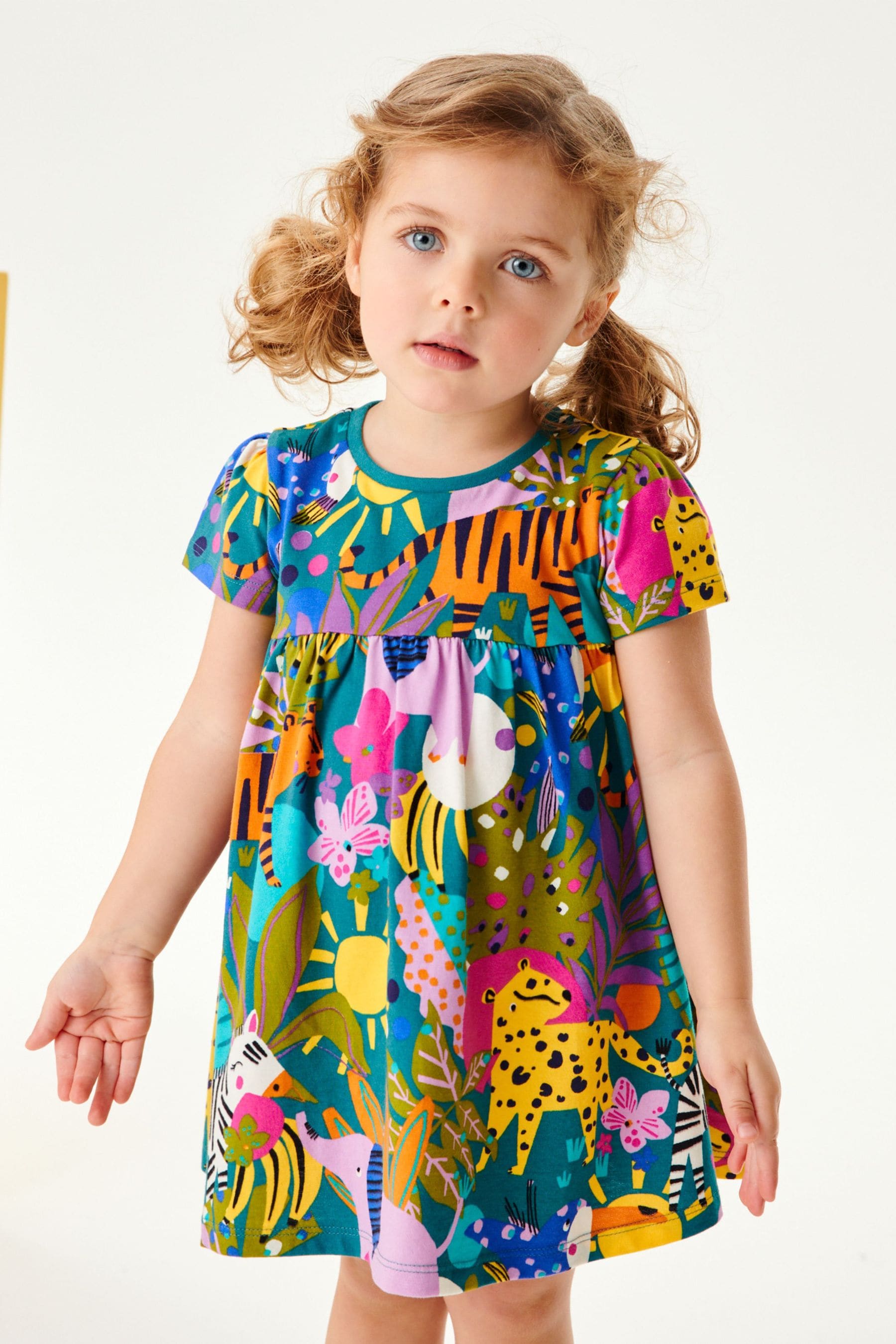 Jungle Animal Short Sleeve Cotton Jersey Dress (3mths-7yrs)