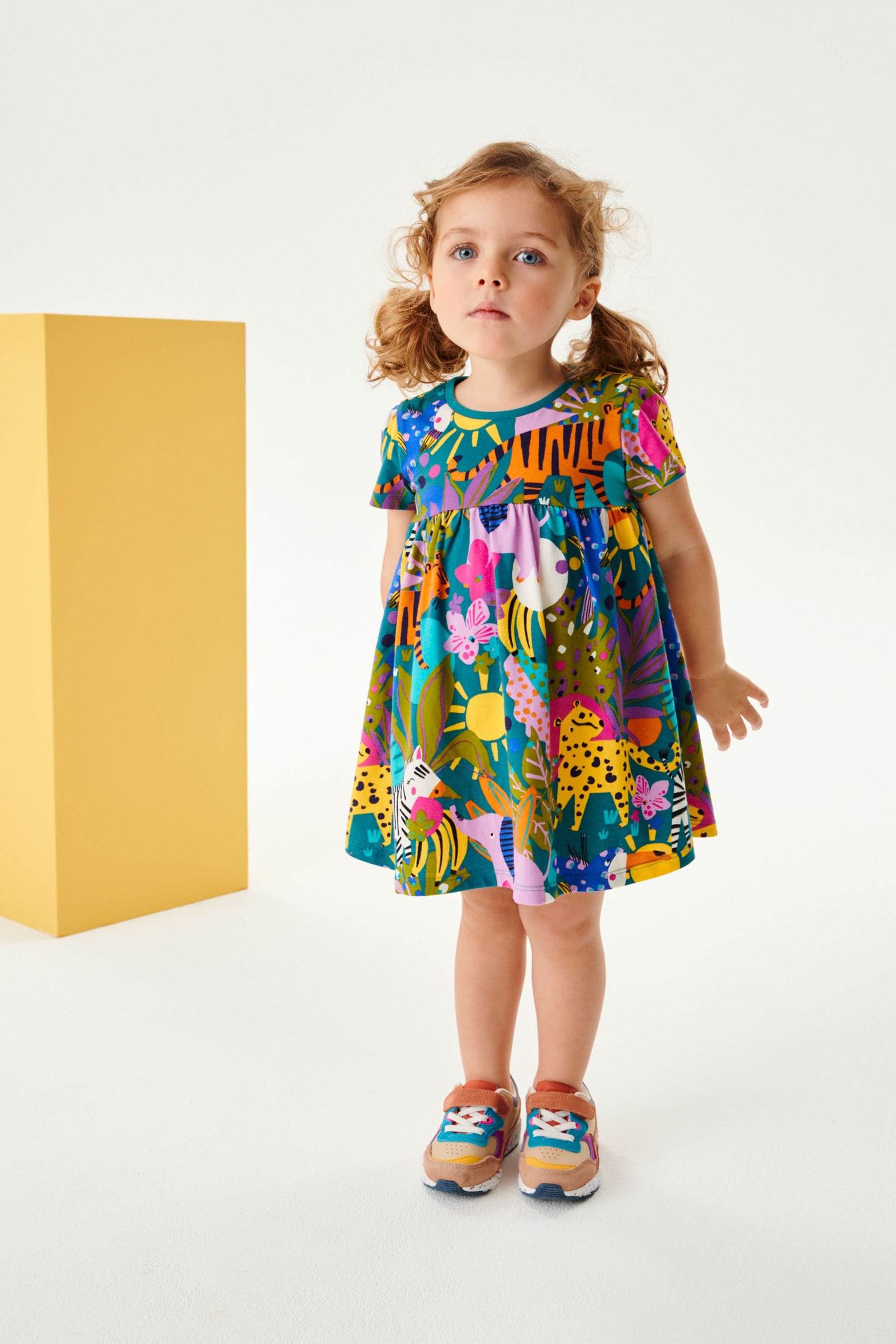 Jungle Animal Short Sleeve Cotton Jersey Dress (3mths-7yrs)