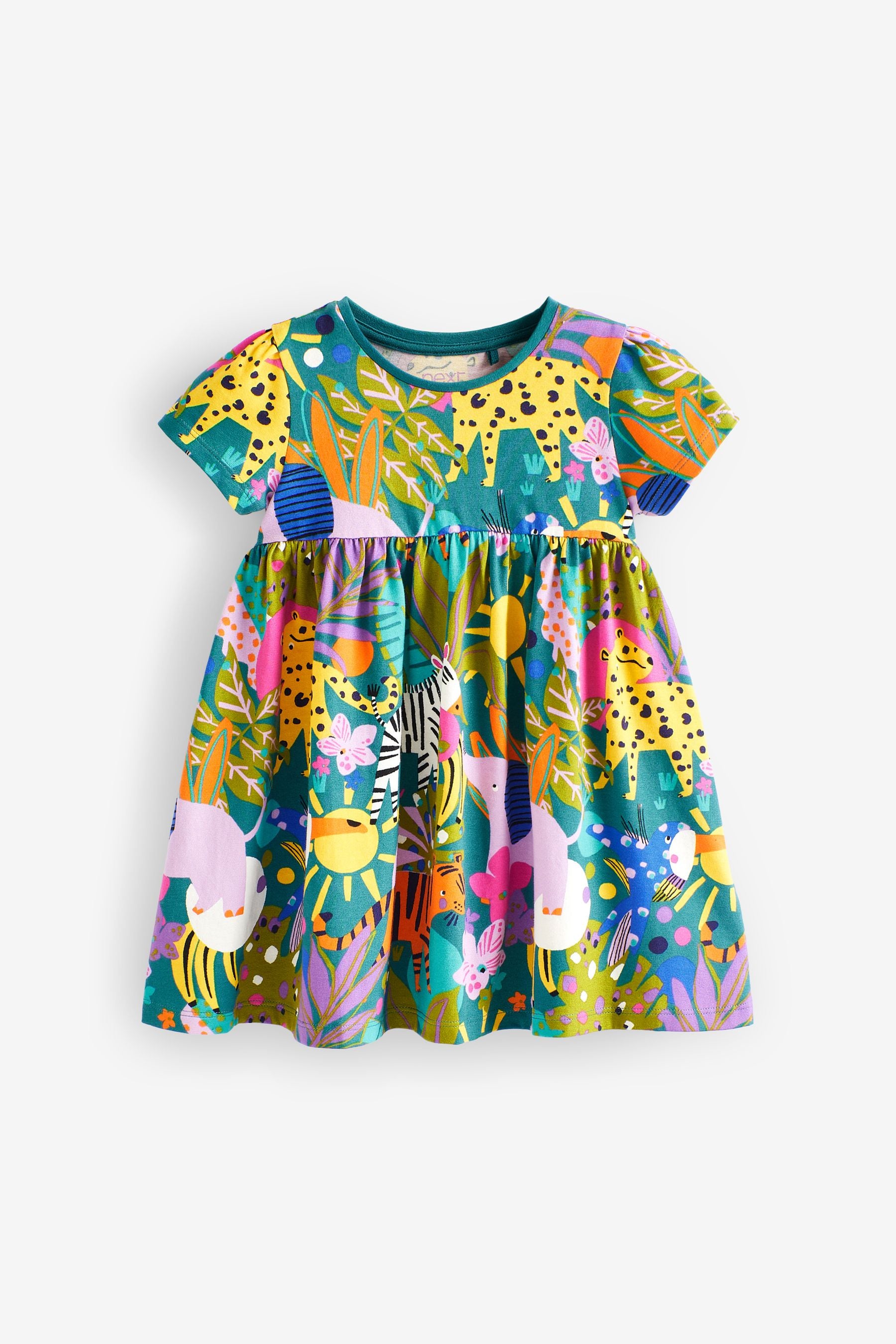 Jungle Animal Short Sleeve Cotton Jersey Dress (3mths-7yrs)