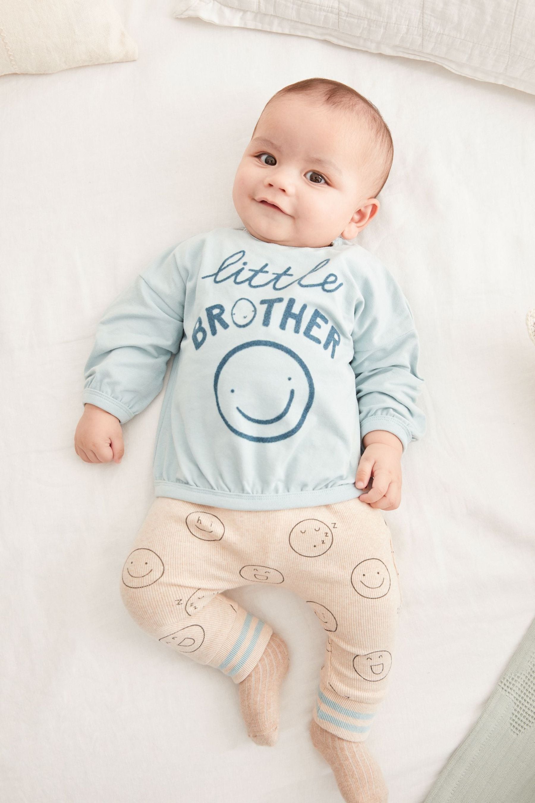 Teal Blue Little Brother 2 Piece Baby Sweatshirt And Leggings Set