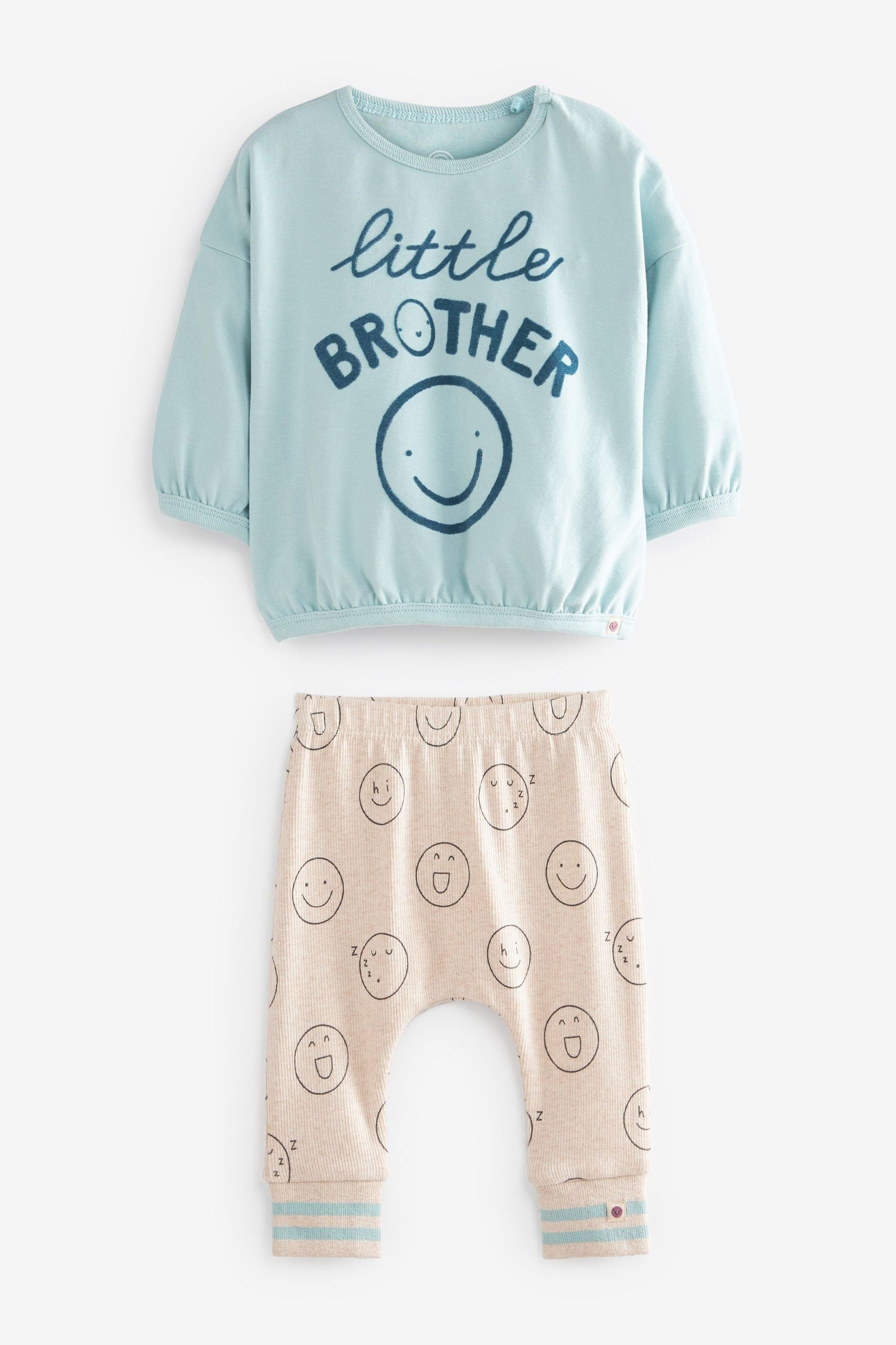 Teal Blue Little Brother 2 Piece Baby Sweatshirt And Leggings Set