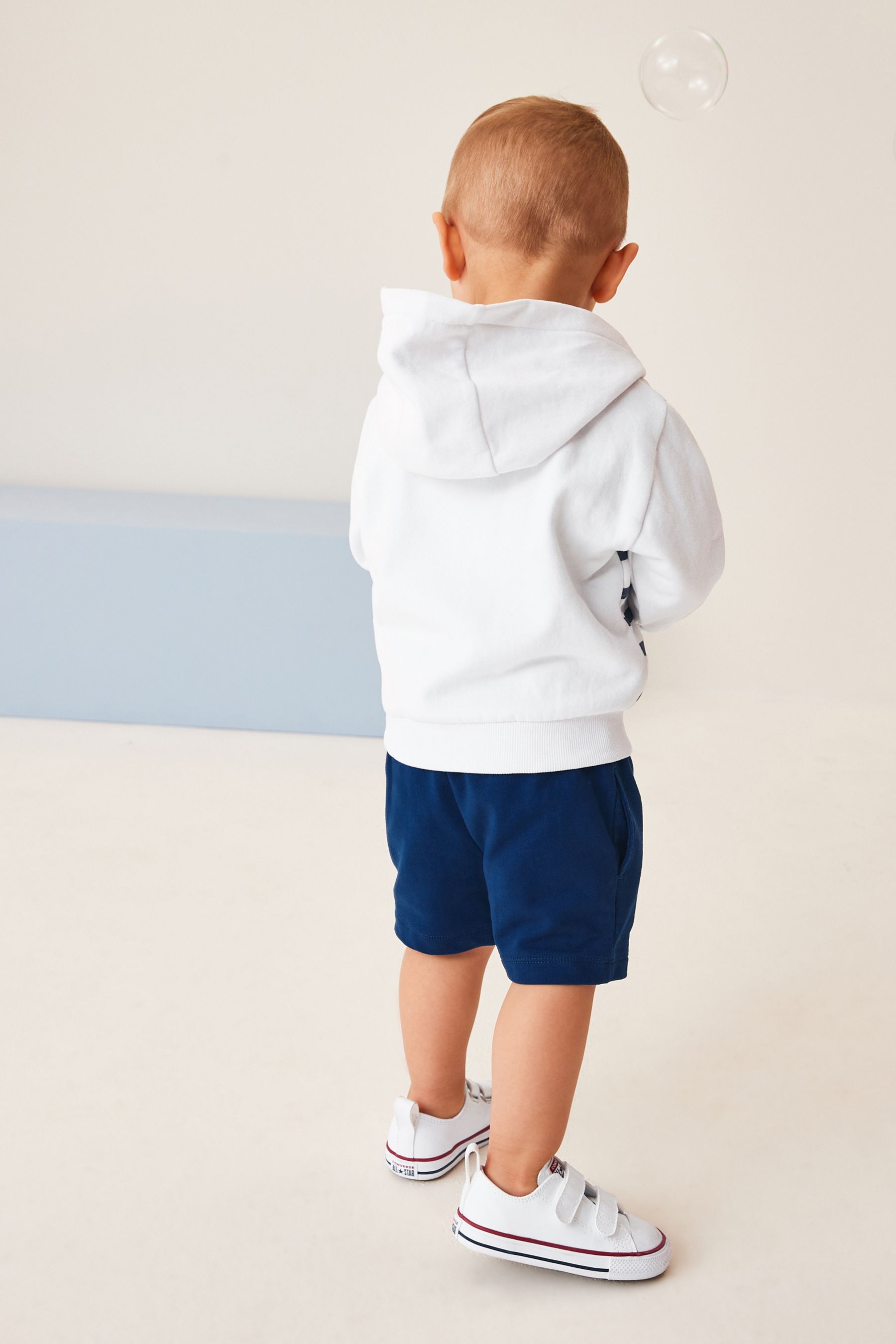 White/Blue Classic Boat Classic Boat Appliqu Crew Sweatshirt And Shorts Set (3mths-7yr