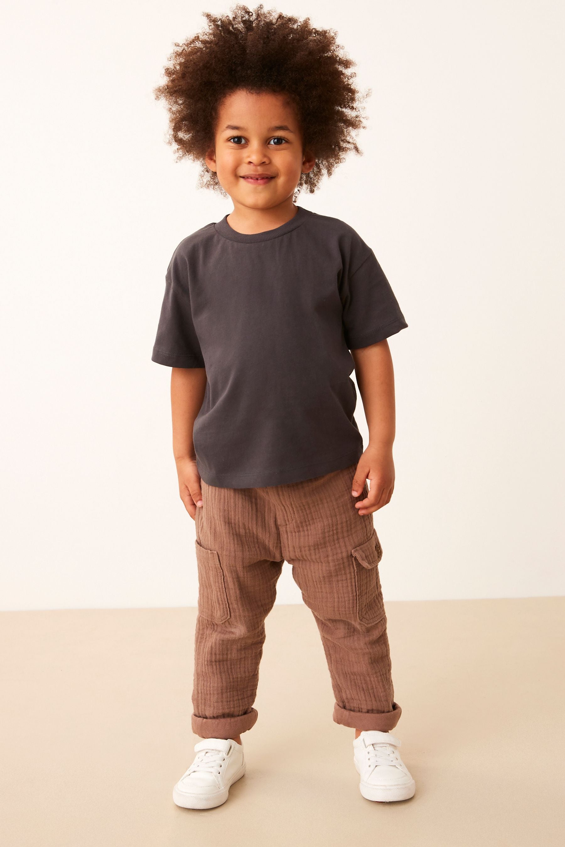 Taupe Soft Textured Lined Cotton Trousers (3mths-7yrs)