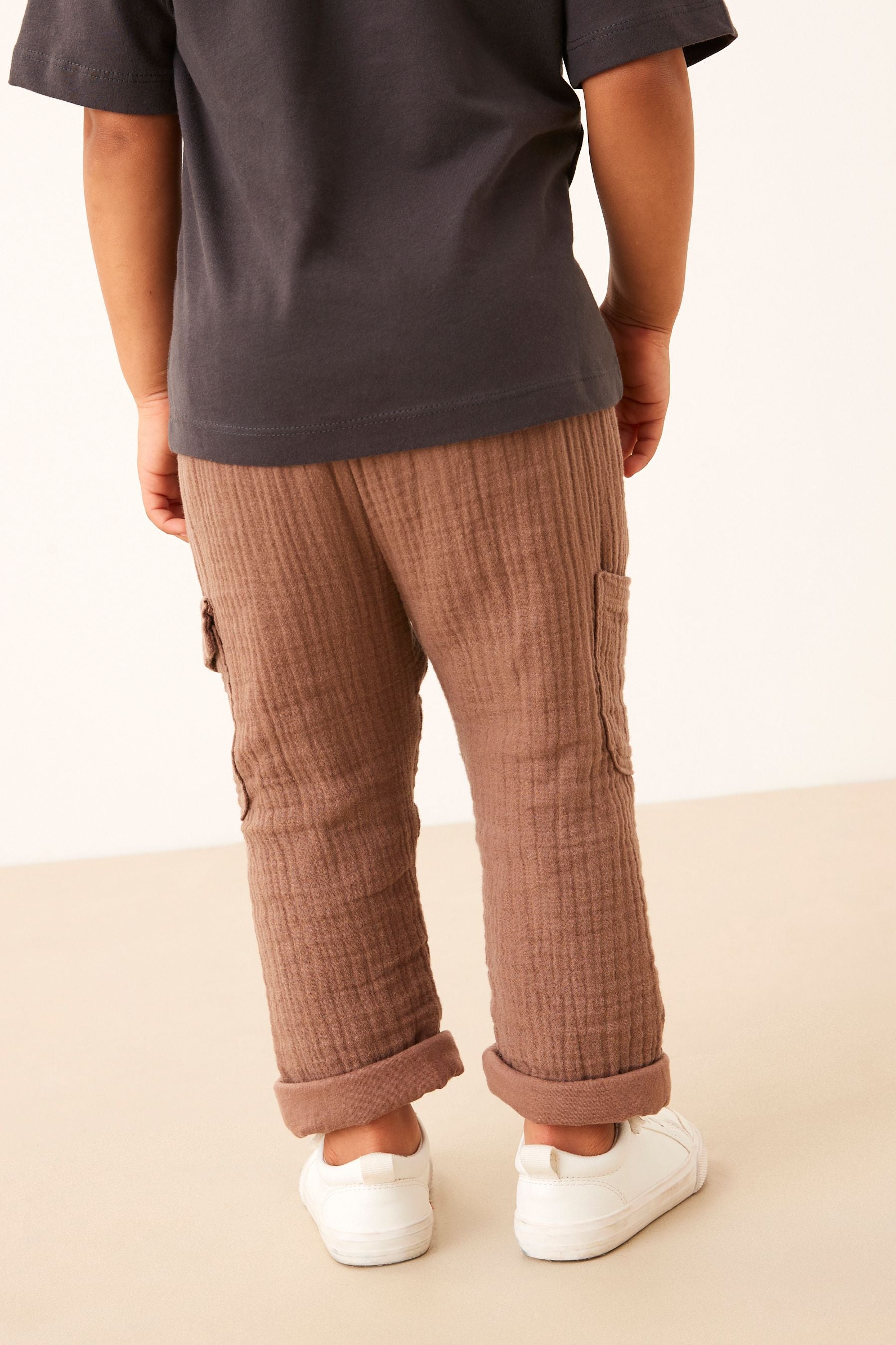 Taupe Soft Textured Lined Cotton Trousers (3mths-7yrs)