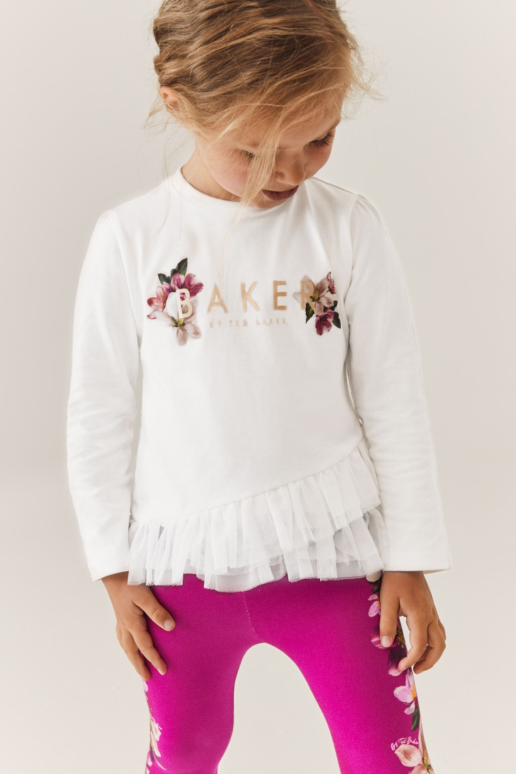 Pink Baker by Ted Baker (0-6yrs) Pink Floral Legging and White T-Shirt Set