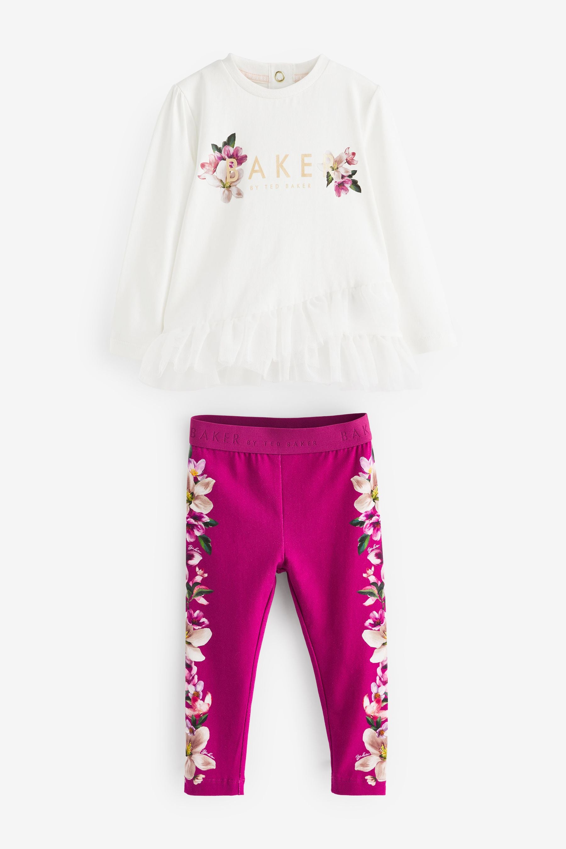 Pink Baker by Ted Baker (0-6yrs) Pink Floral Legging and White T-Shirt Set