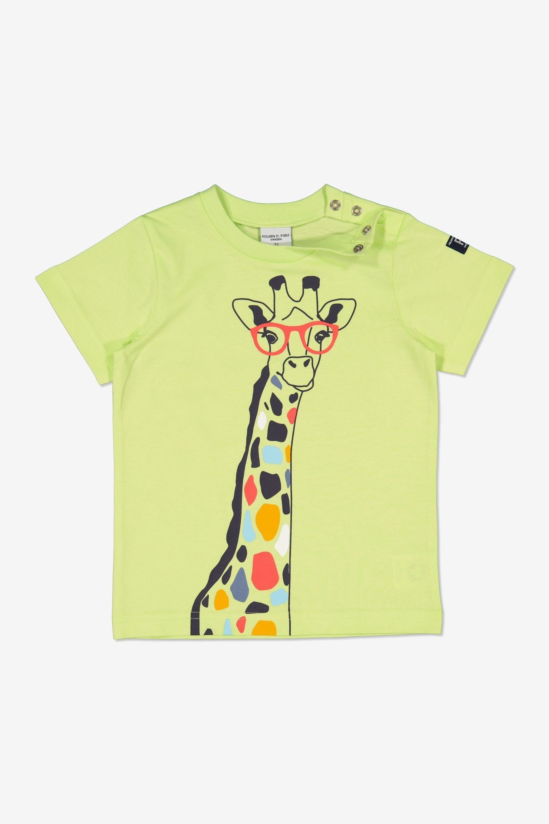 Polarn O. Pyret Green Organic Cotton Giraffe Print T-Shirt