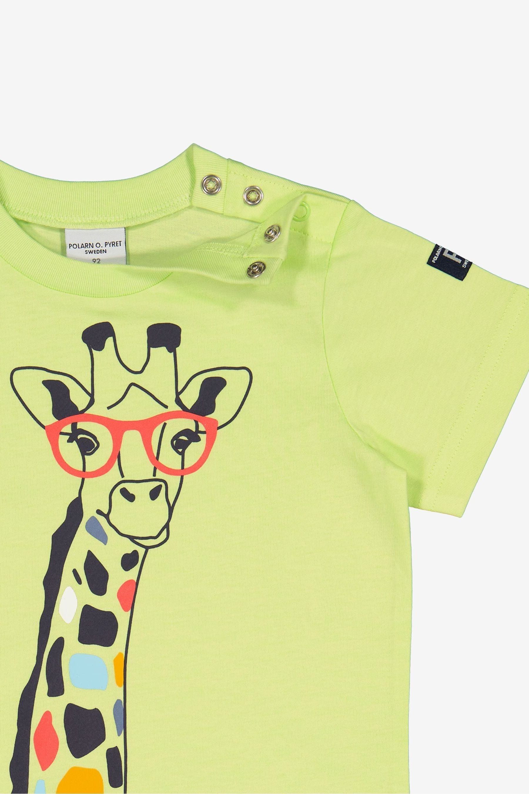 Polarn O. Pyret Green Organic Cotton Giraffe Print T-Shirt