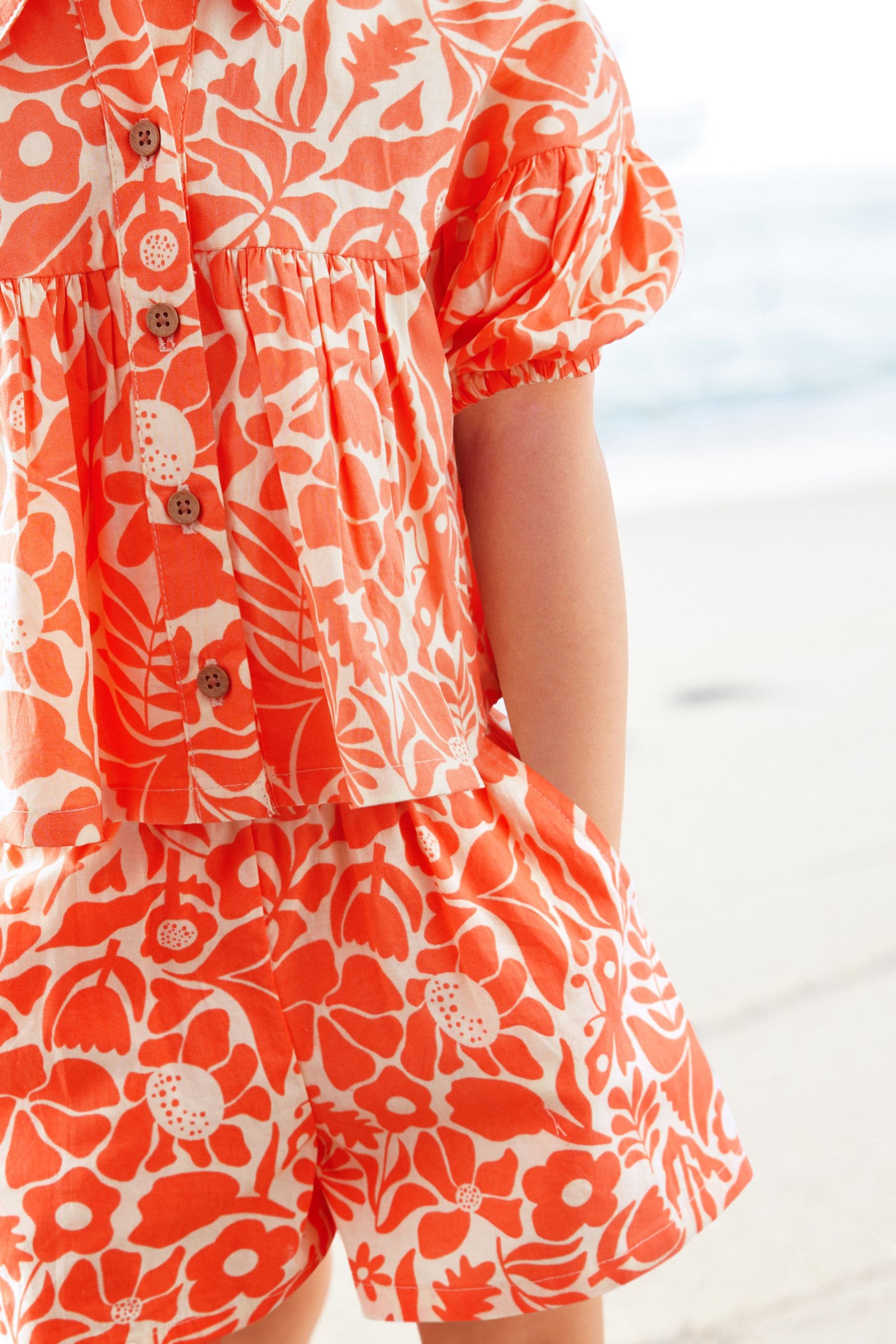 Orange Floral Blouse And Shorts Co-ord Set (3mths-8yrs)