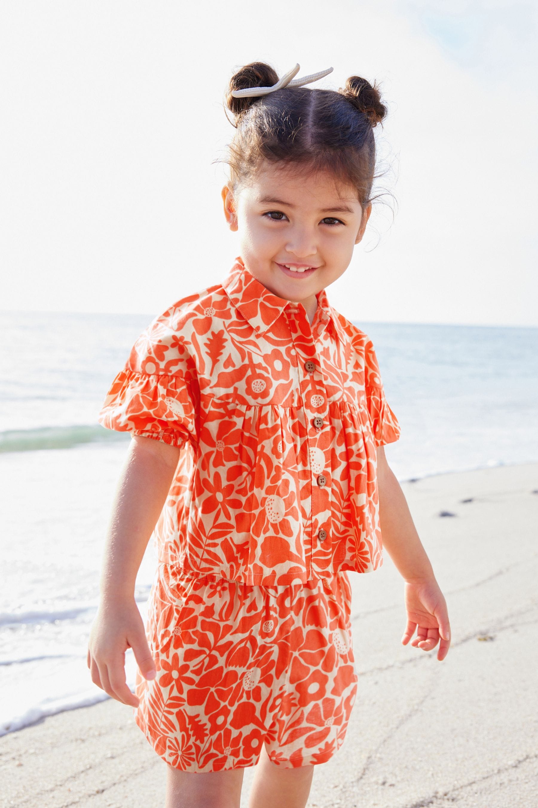 Orange Floral Blouse And Shorts Co-ord Set (3mths-8yrs)