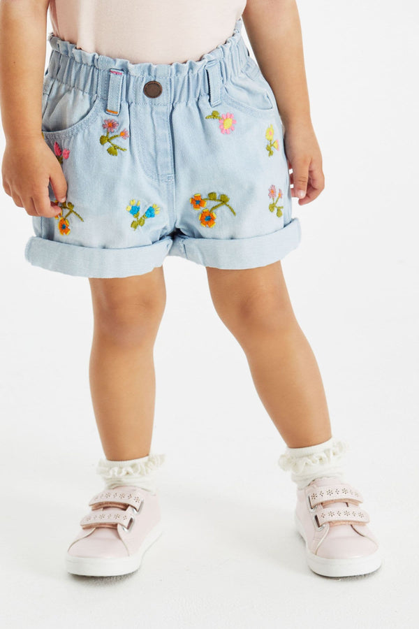 Blue Denim Embroidered Flower Shorts (3mths-7yrs)