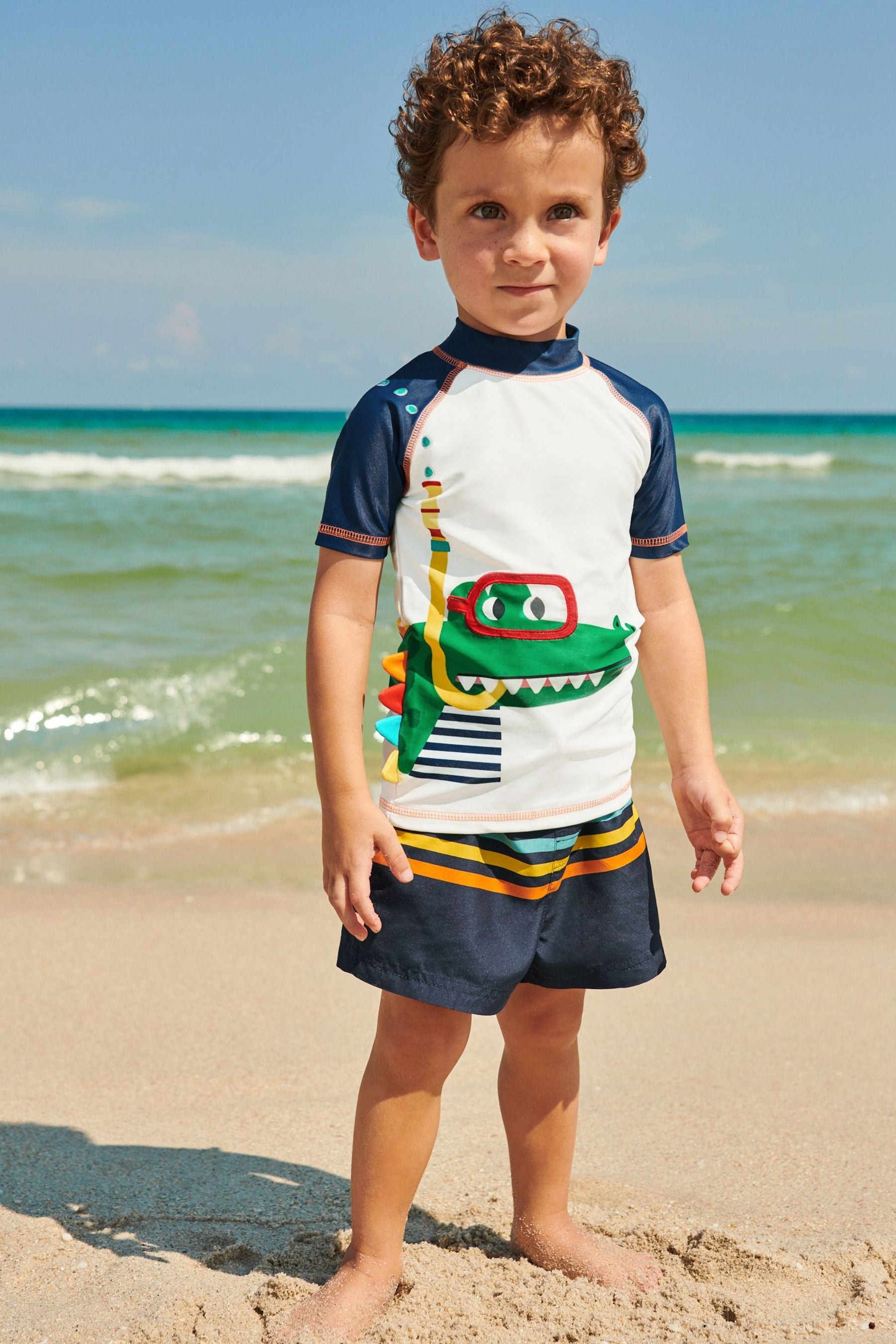 Navy/White Snorkel Croc 2-Piece Rash Vest And Shorts Set (3mths-7yrs)