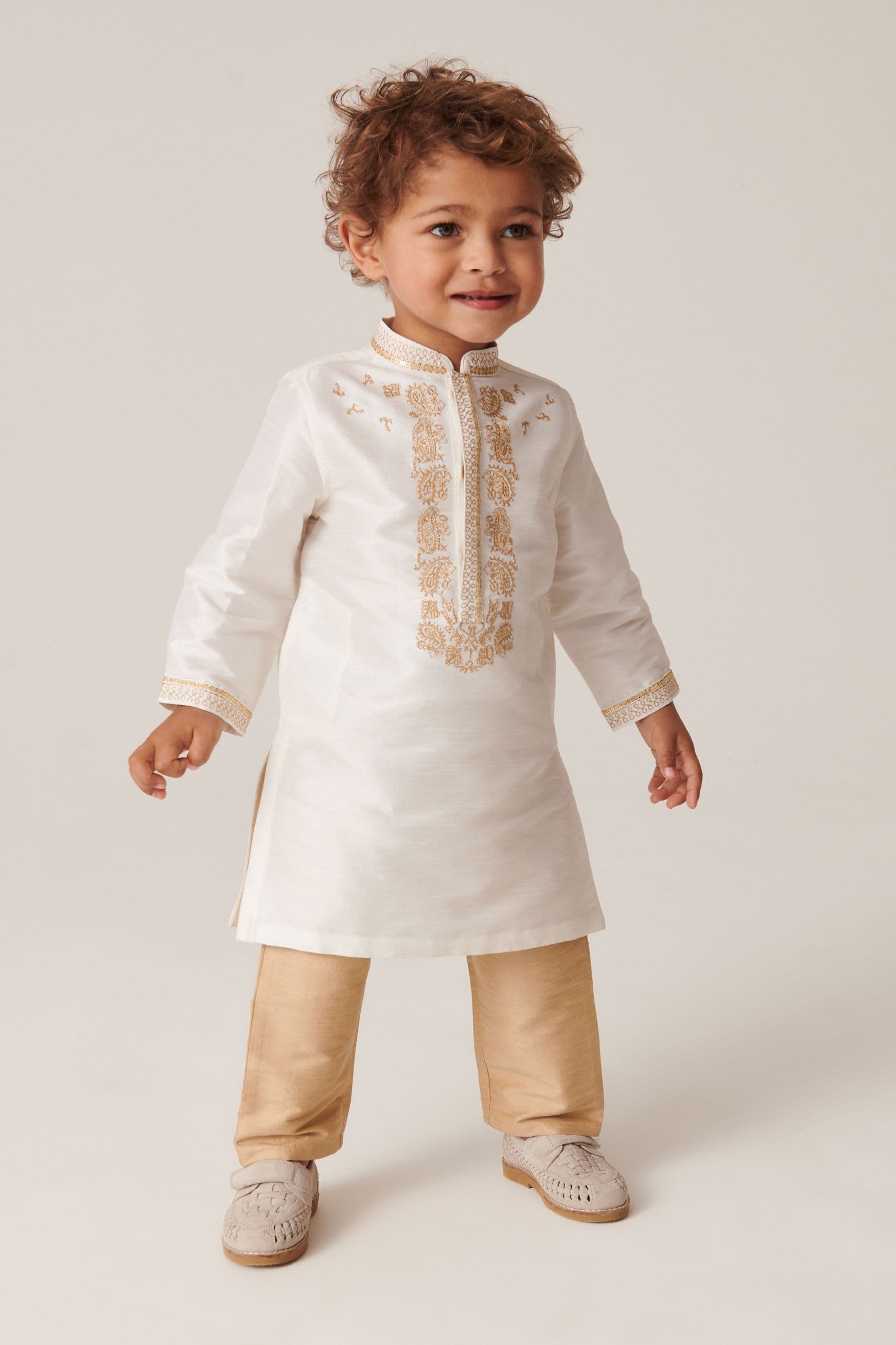 Ivory Cream/Gold Embroidered Boys Kurta (3mths-7yrs)