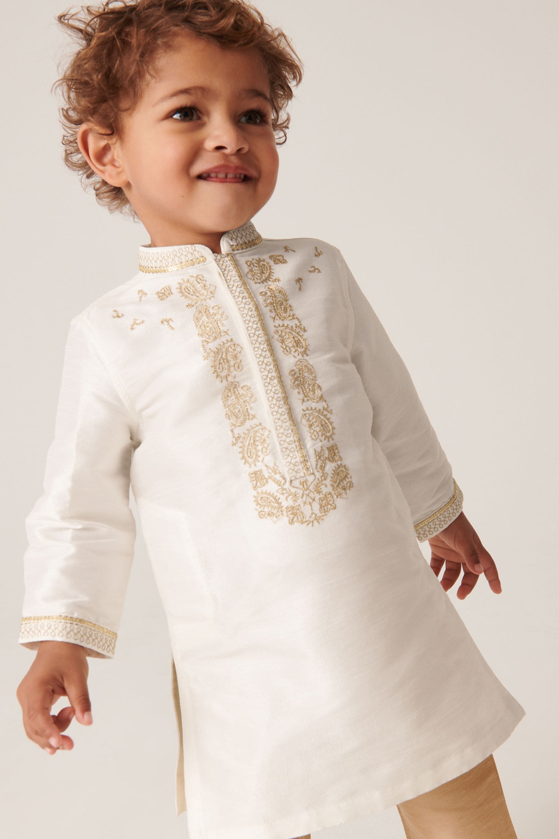 Ivory Cream/Gold Embroidered Boys Kurta (3mths-7yrs)