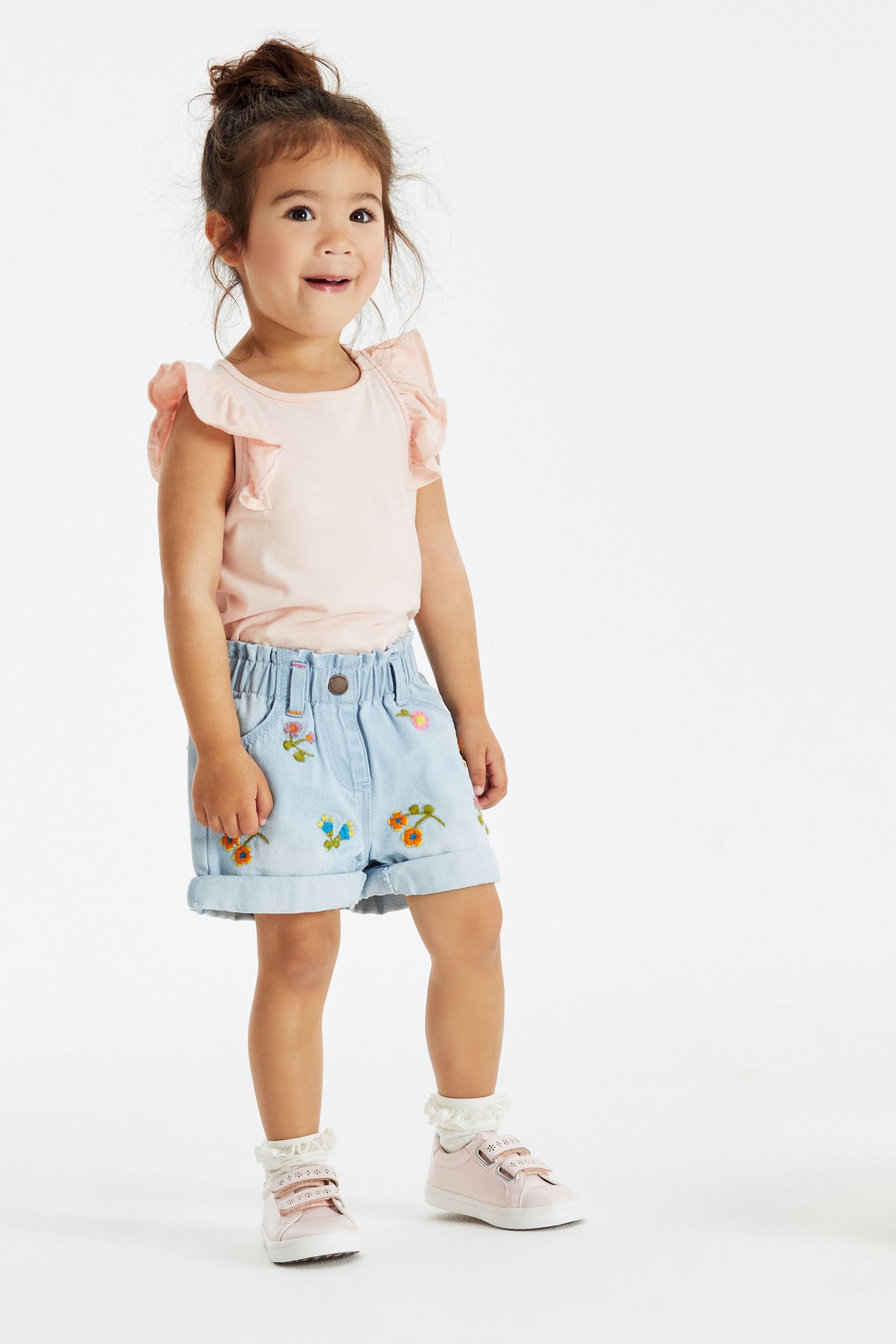 Blue Denim Embroidered Flower Shorts (3mths-7yrs)