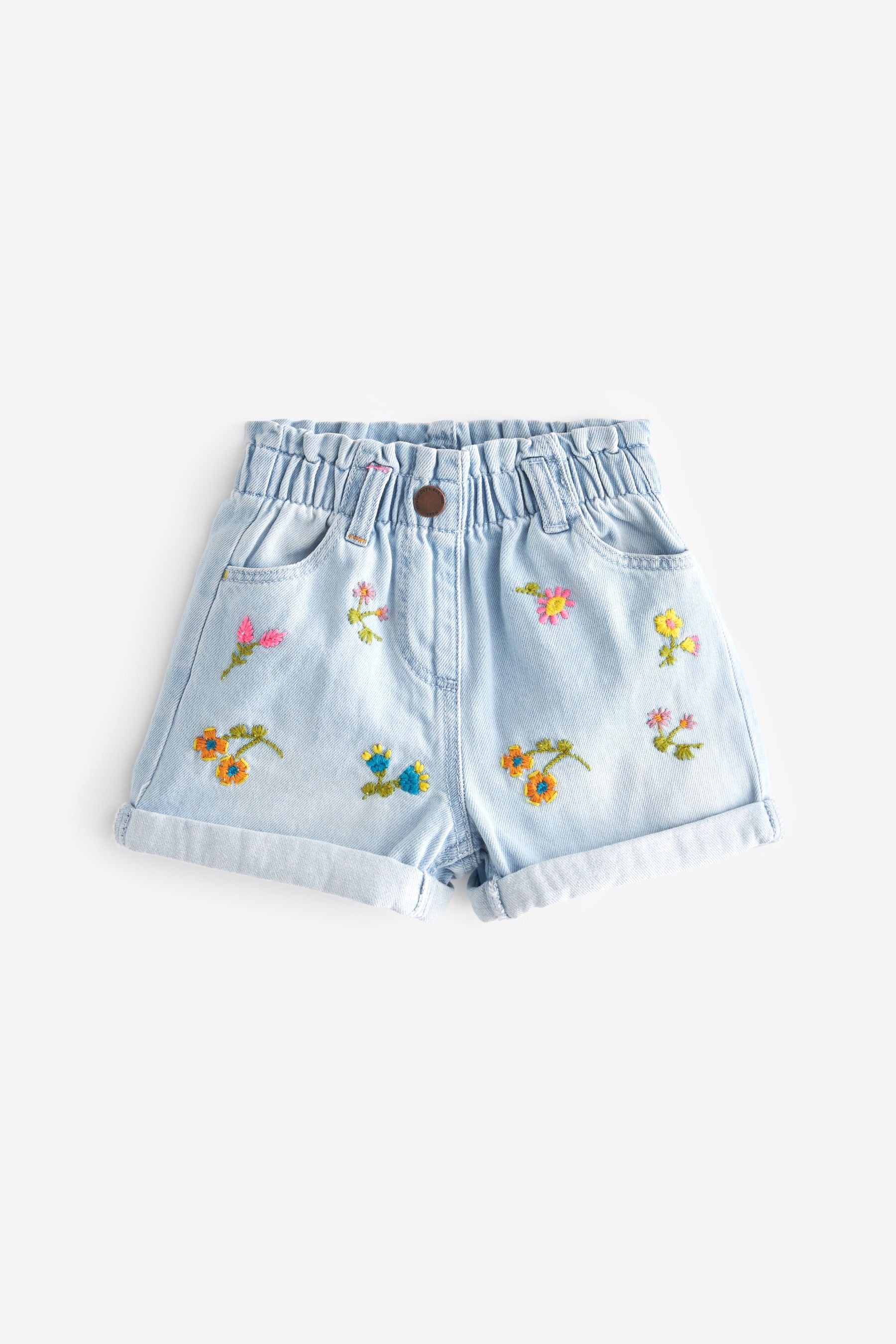 Blue Denim Embroidered Flower Shorts (3mths-7yrs)