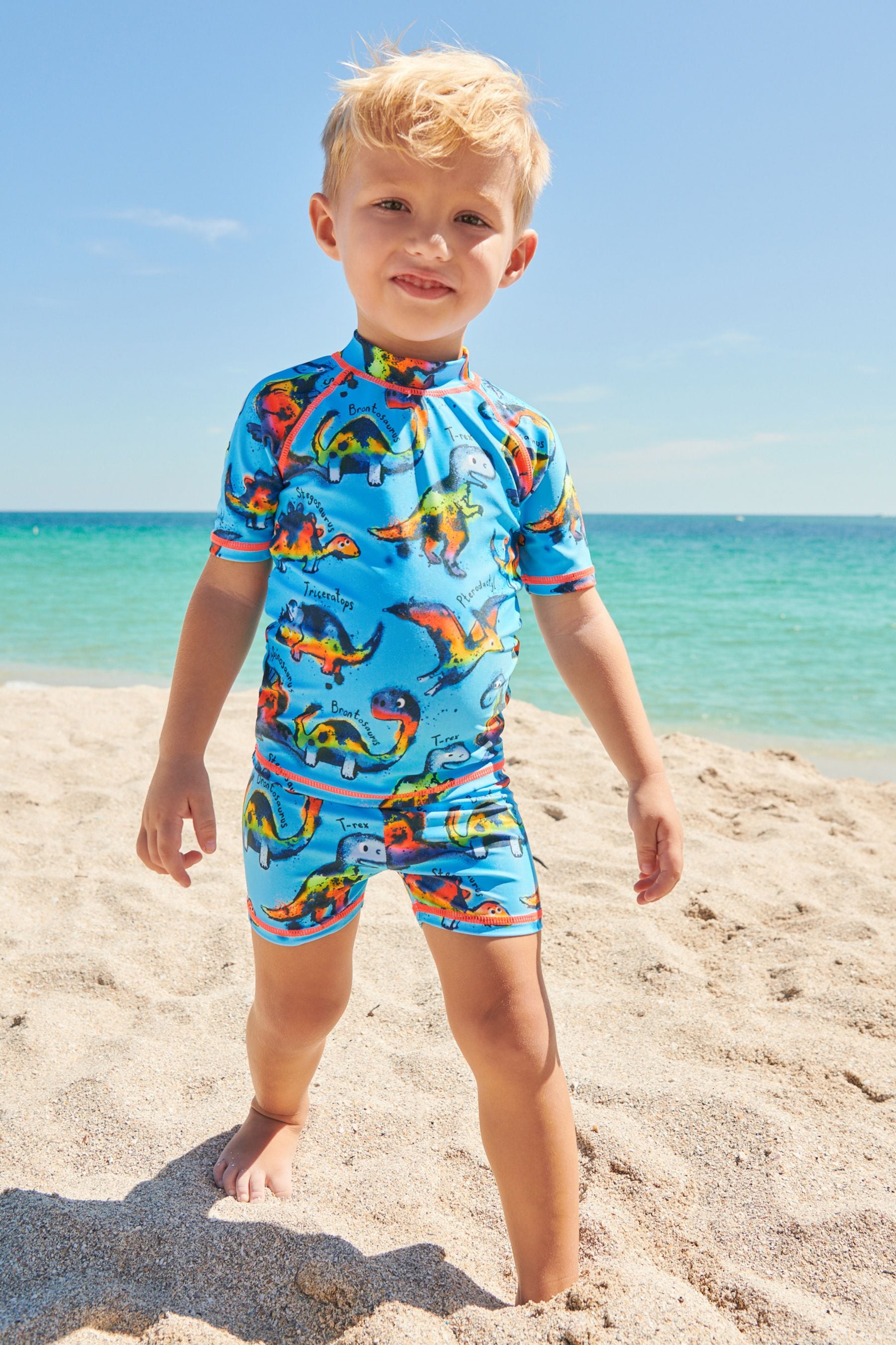 Blue Dinosaur 2 Piece Sunsafe Top & Shorts Set (3mths-7yrs)