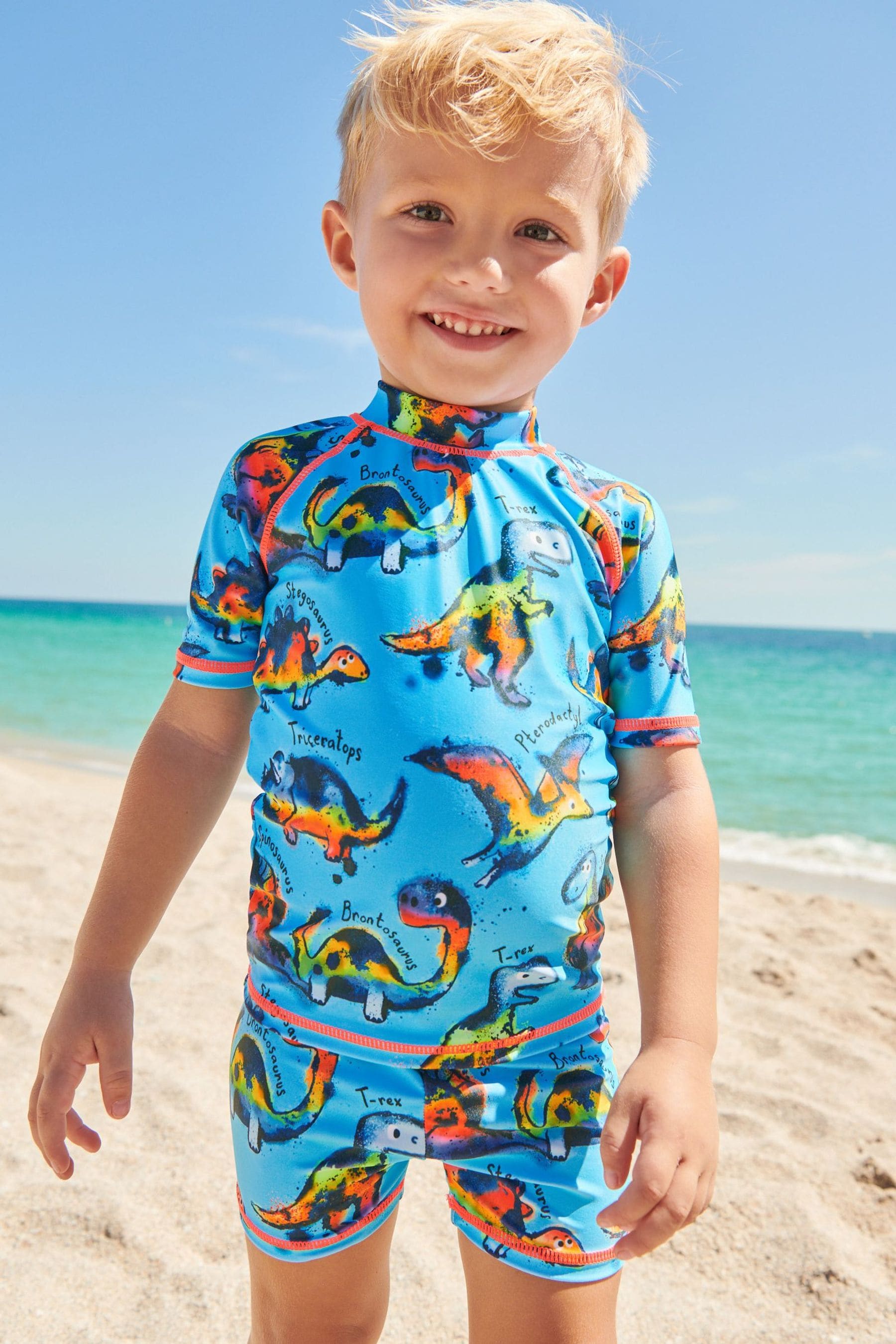 Blue Dinosaur 2 Piece Sunsafe Top & Shorts Set (3mths-7yrs)