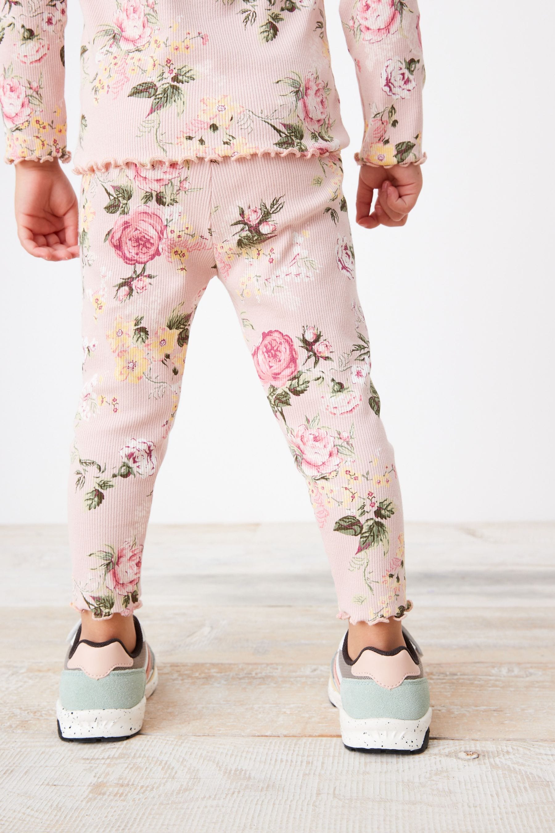 Pale Pink Floral Rib Jersey Leggings (3mths-7yrs)