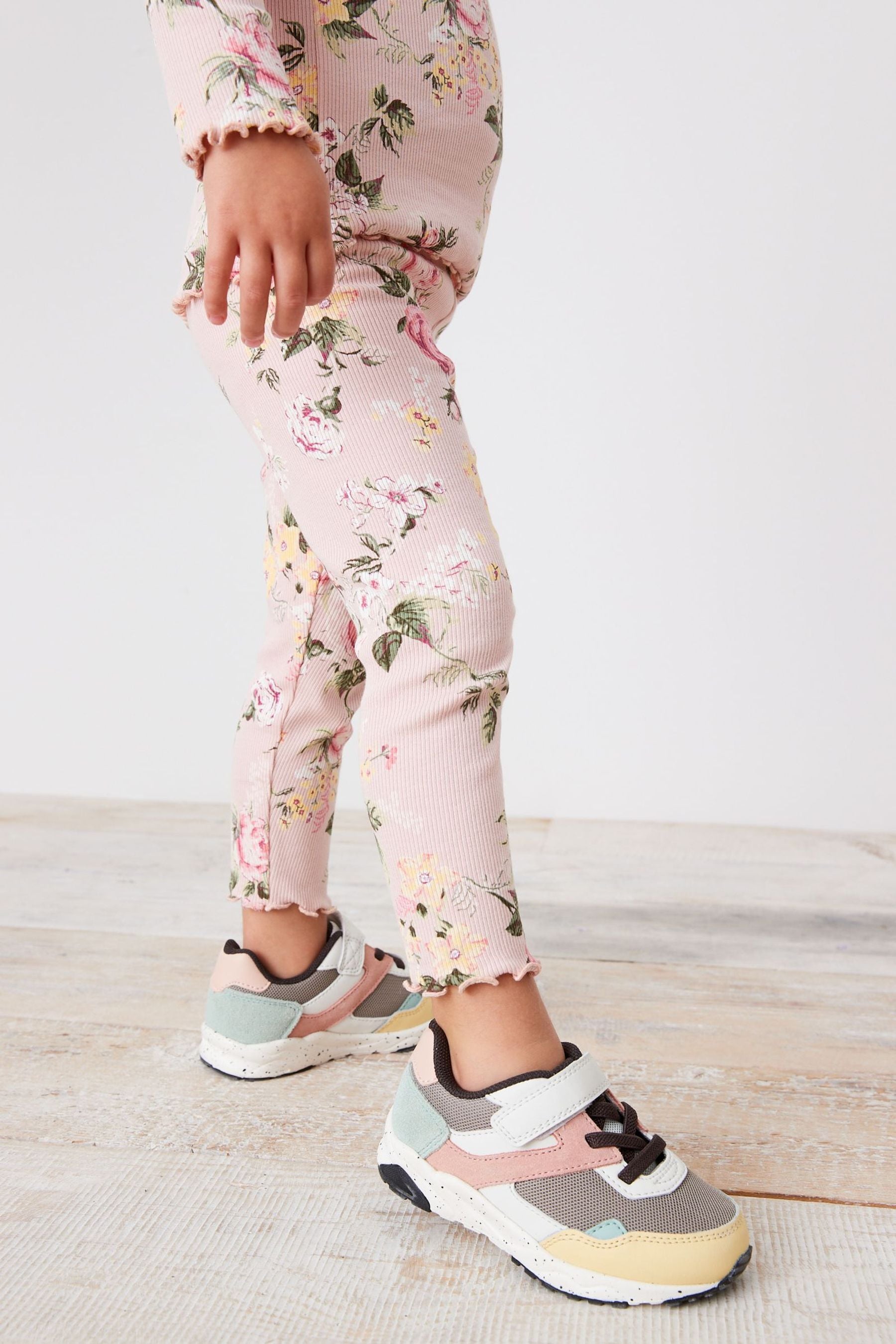 Pale Pink Floral Rib Jersey Leggings (3mths-7yrs)