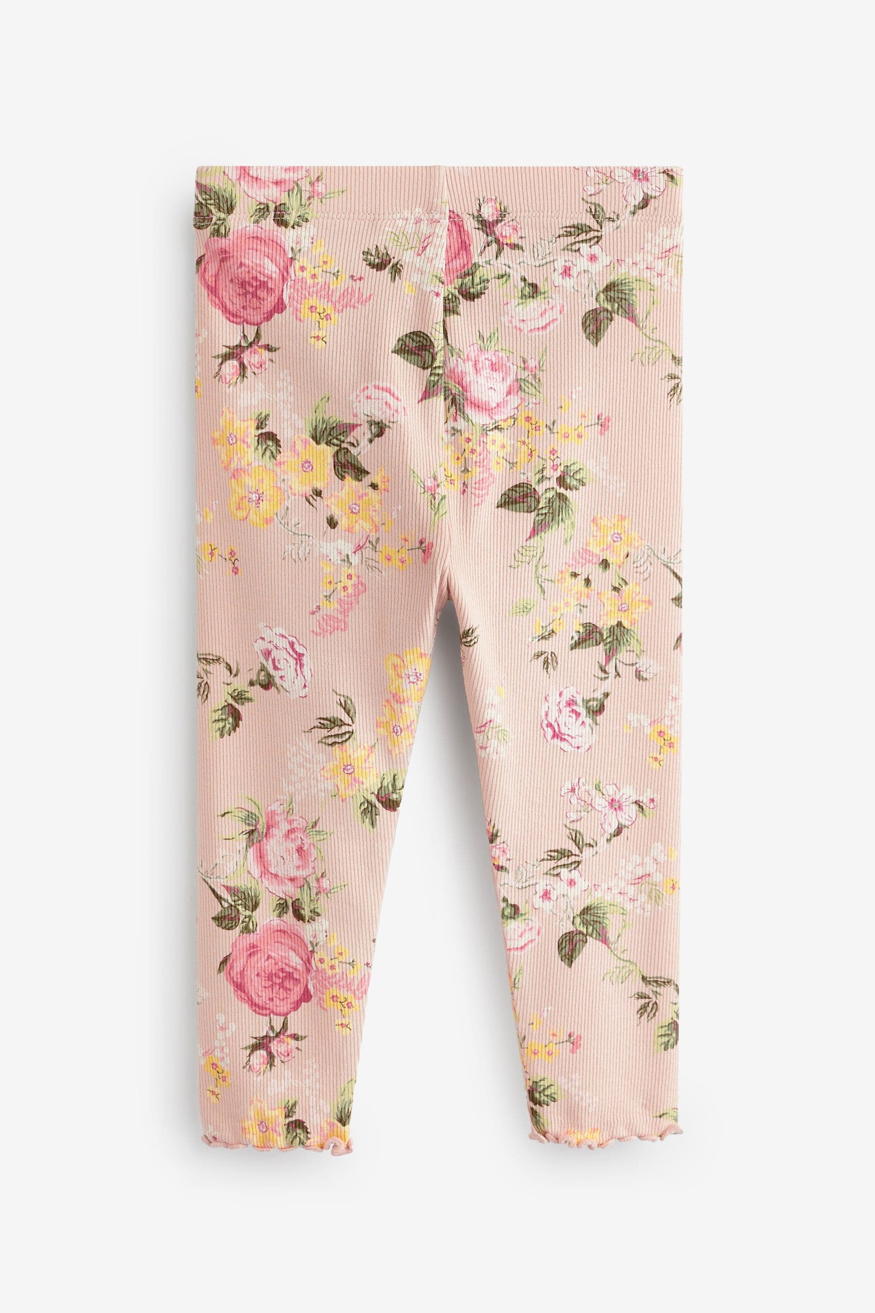 Pale Pink Floral Rib Jersey Leggings (3mths-7yrs)