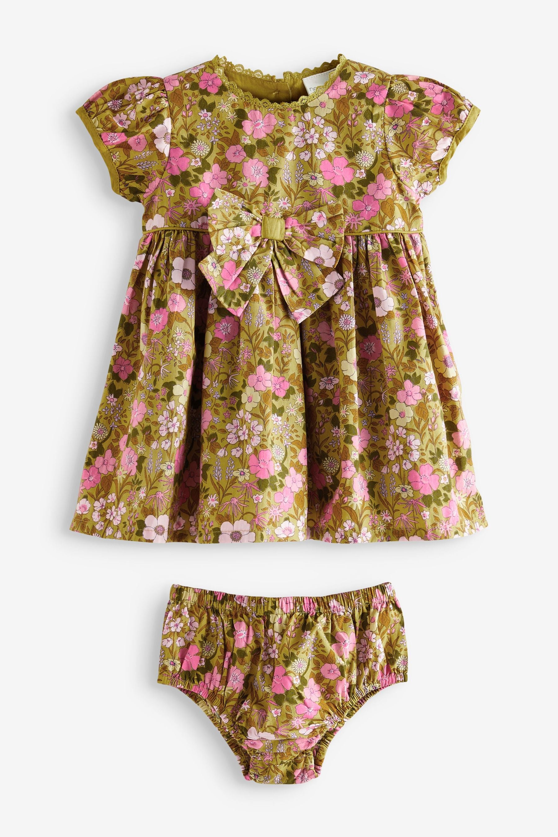 Green Citrine Floral Baby Prom Dress And Knickers Set (0mths-2yrs)