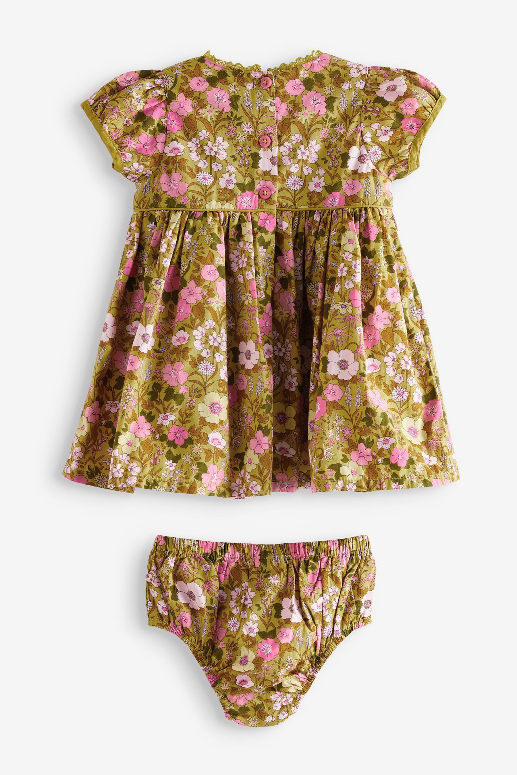 Green Citrine Floral Baby Prom Dress And Knickers Set (0mths-2yrs)