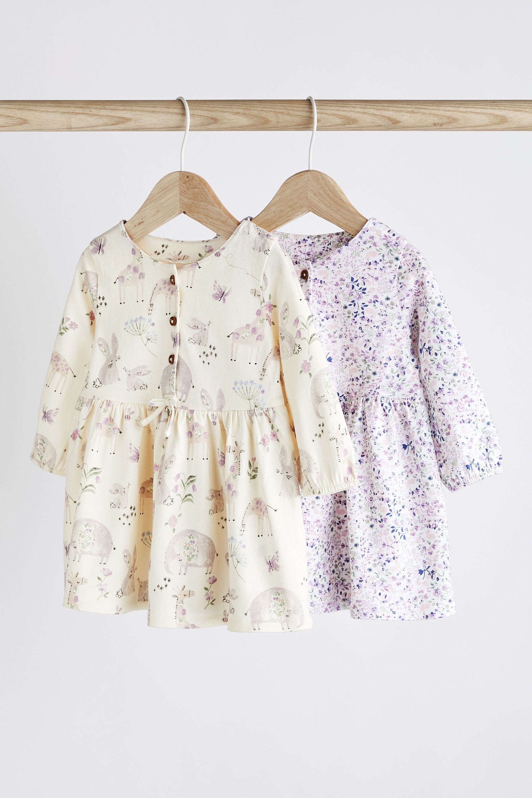 Lilac Purple Floral 2 Pack Baby Jersey Dresses (0mths-2yrs)