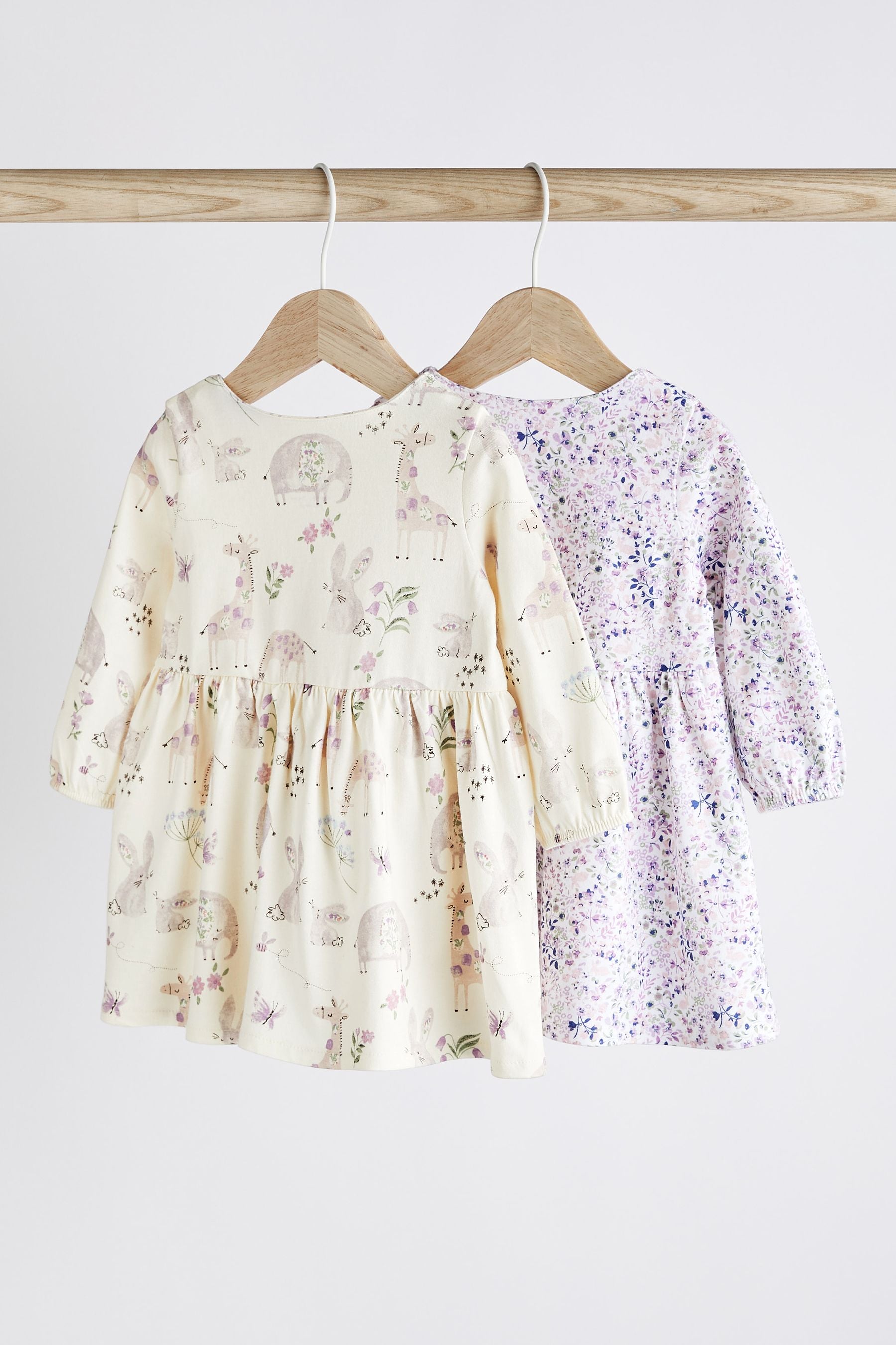 Lilac Purple Floral 2 Pack Baby Jersey Dresses (0mths-2yrs)