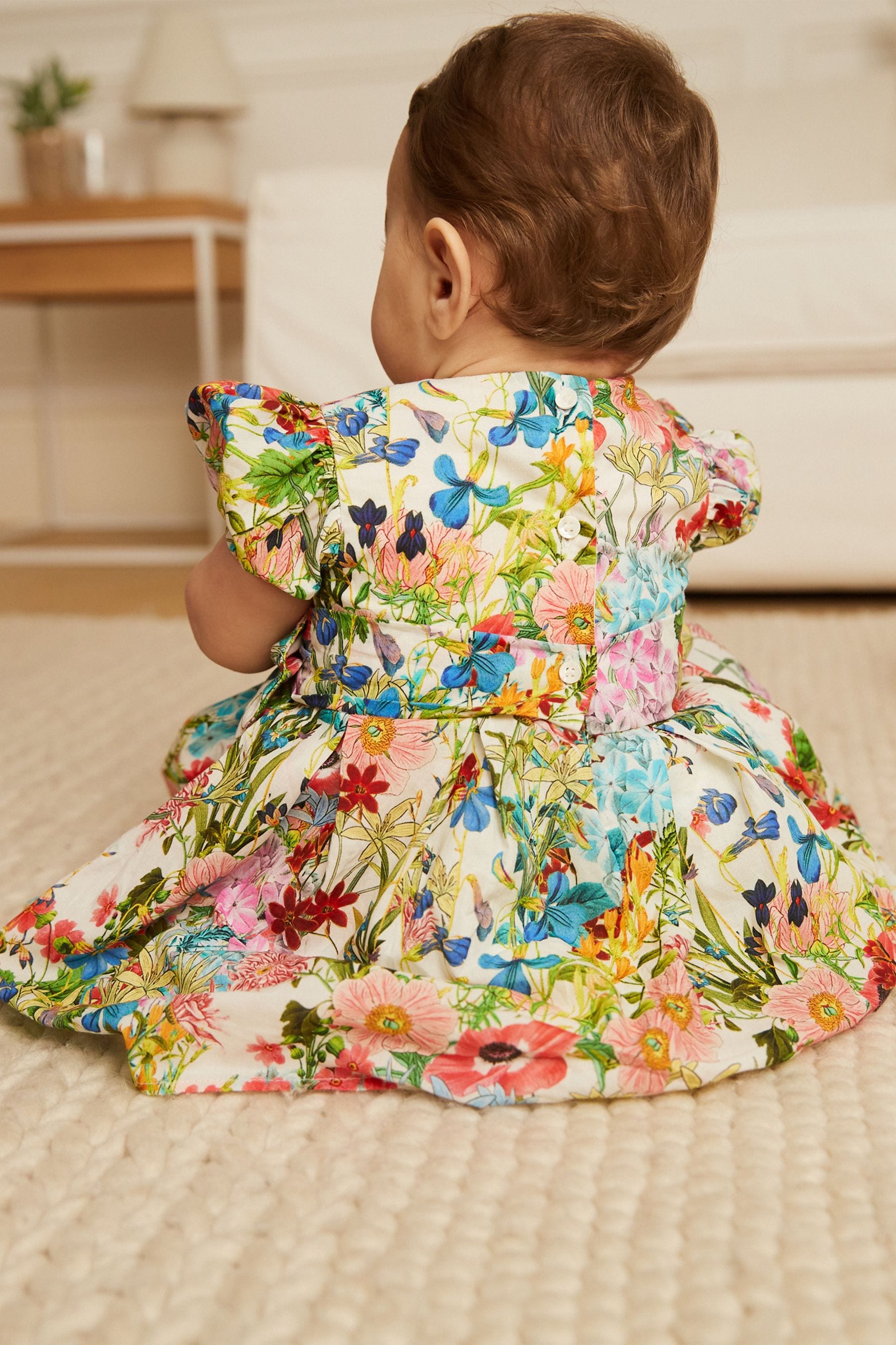 Multi Bright Floral Woven Bow Occasion Baby Dress (0mths-2yrs)