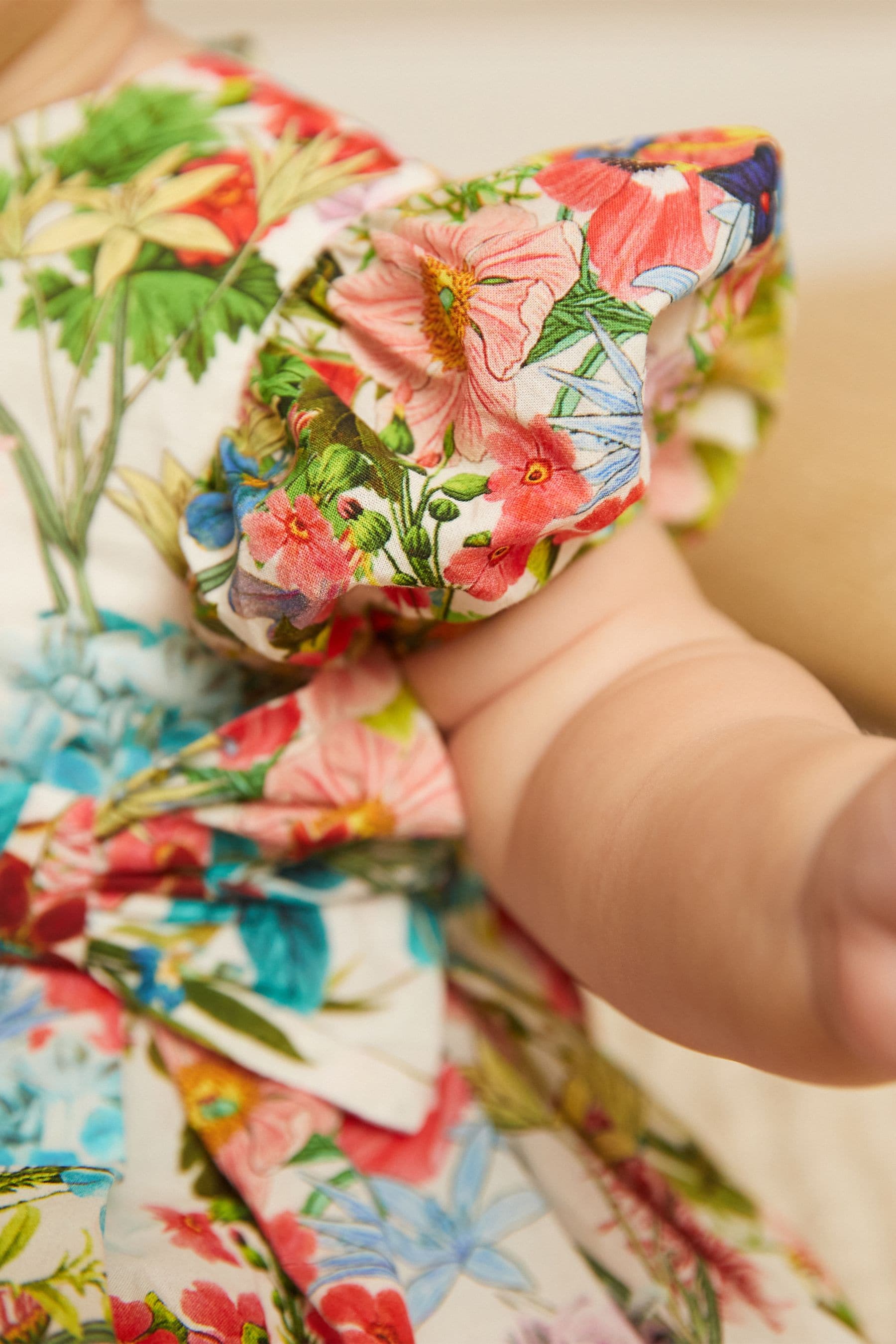 Multi Bright Floral Woven Bow Occasion Baby Dress (0mths-2yrs)