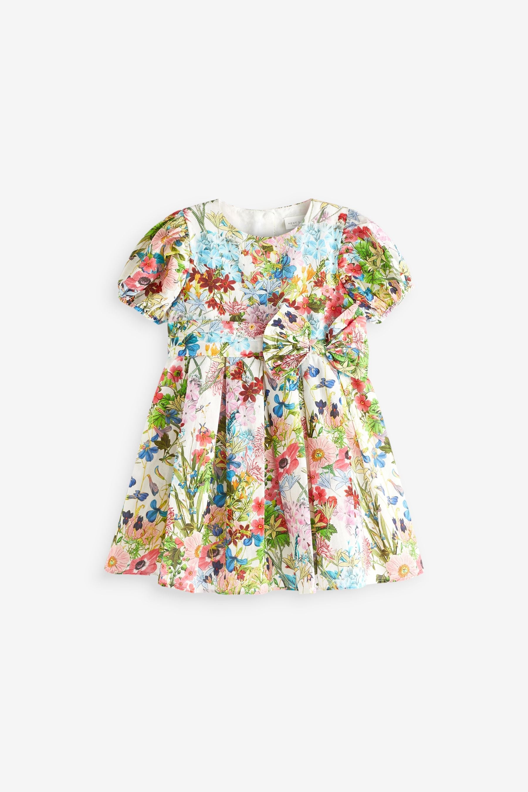 Multi Bright Floral Woven Bow Occasion Baby Dress (0mths-2yrs)