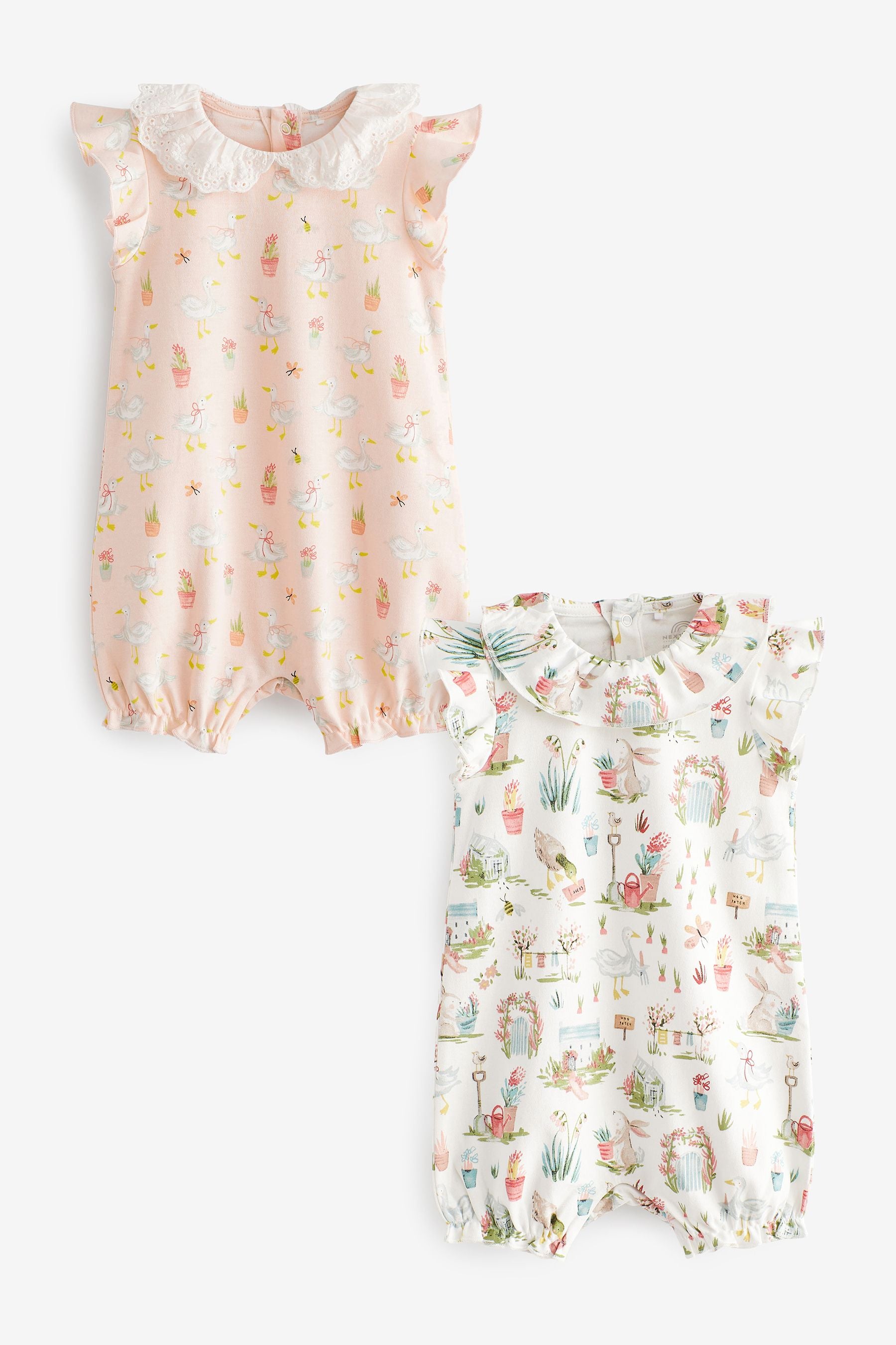 Pale Pink Garden Print Baby Romper 2 Packs