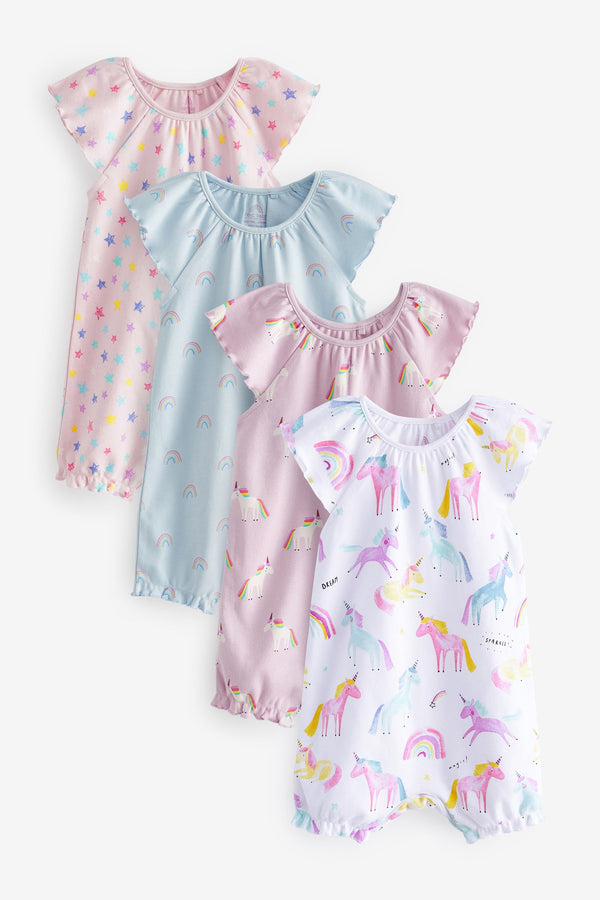 Pink/Blue 4 Pack Printed Baby Rompers