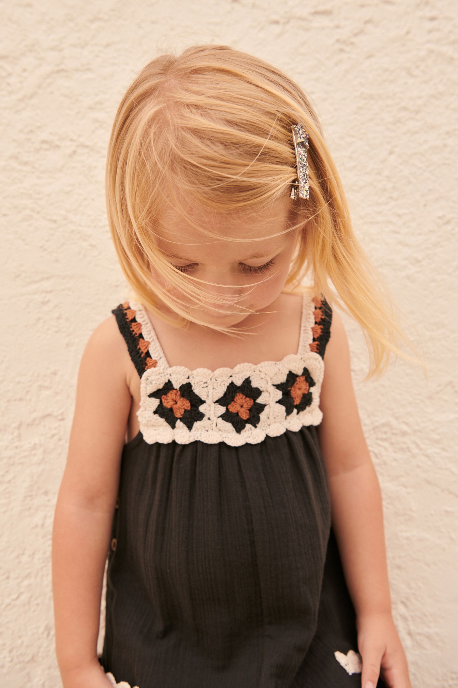 Charcoal Grey Crochet Textured Playsuit (3mths-7yrs)