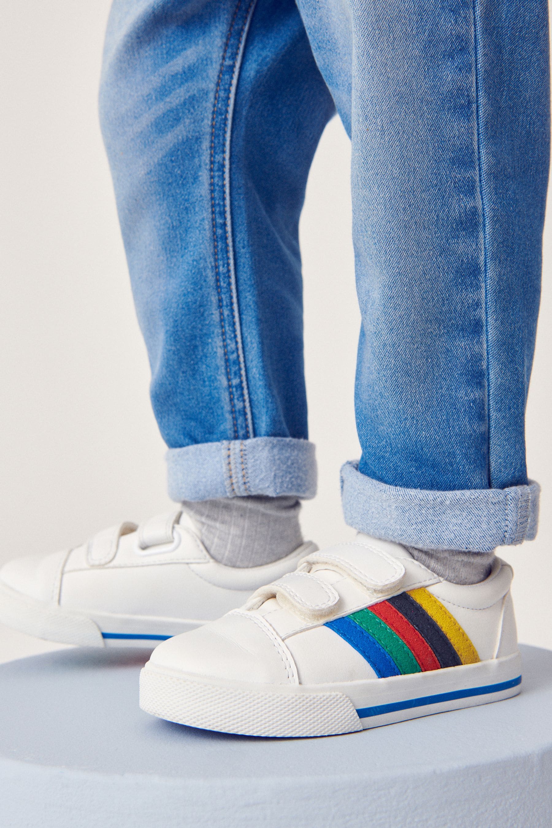 White Rainbow Stripe Strap Touch Fastening Shoes