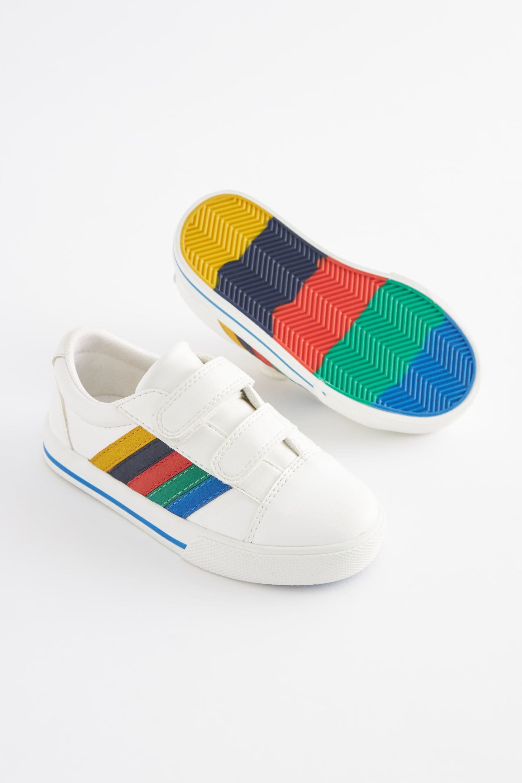 White Rainbow Stripe Strap Touch Fastening Shoes