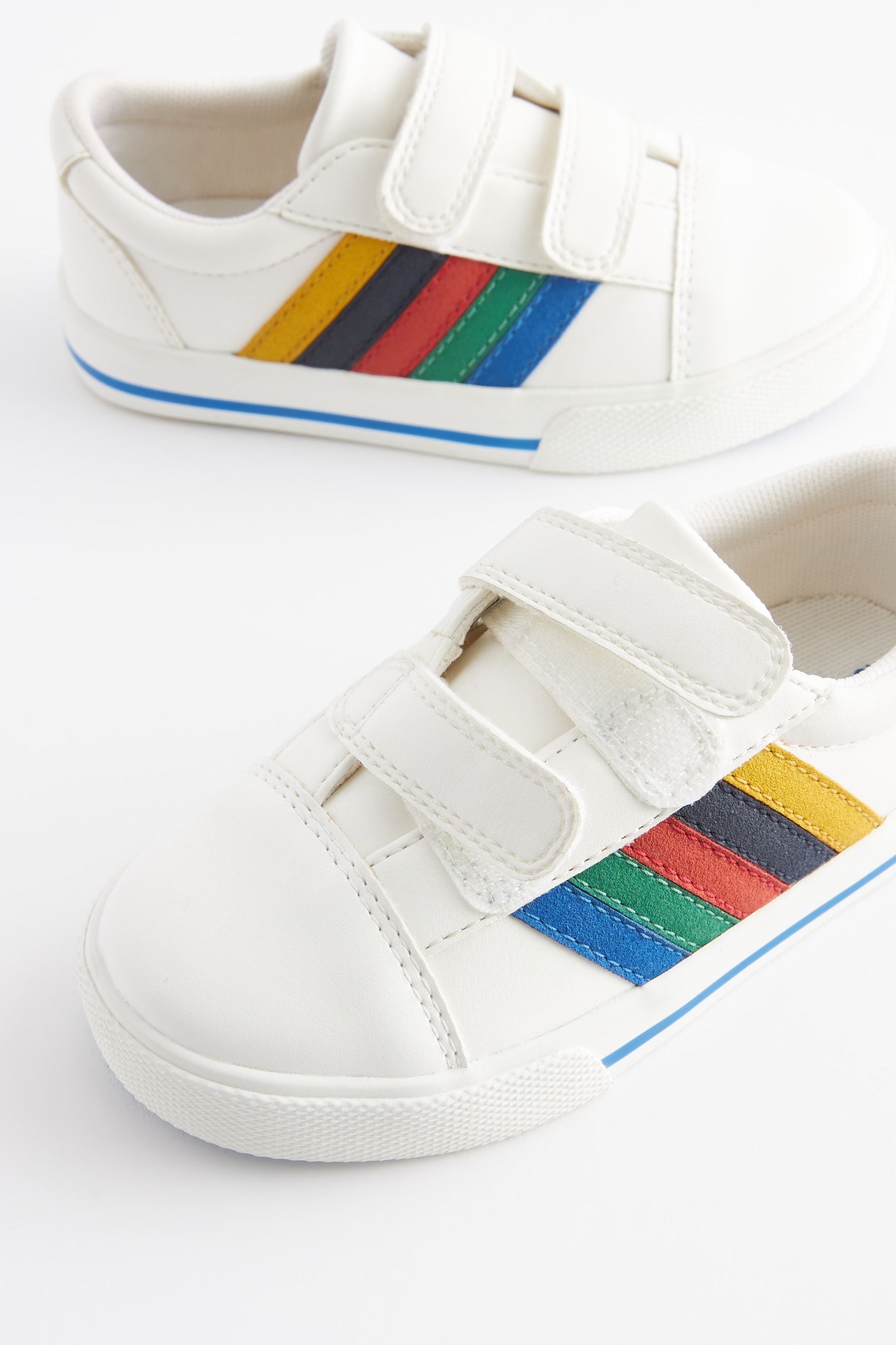 White Rainbow Stripe Strap Touch Fastening Shoes