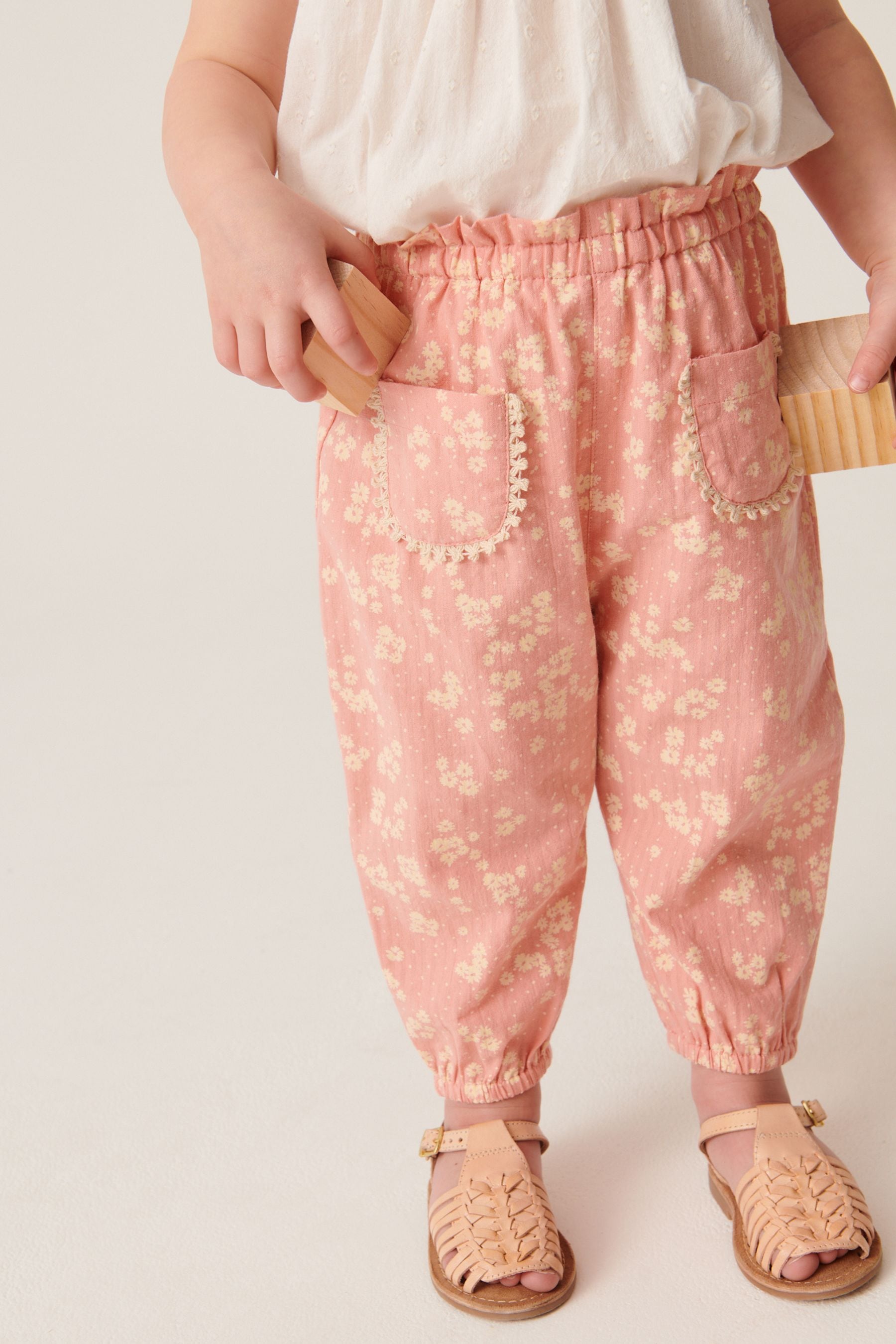 Pink Floral Textured Soft Touch Trousers (3mths-7yrs)