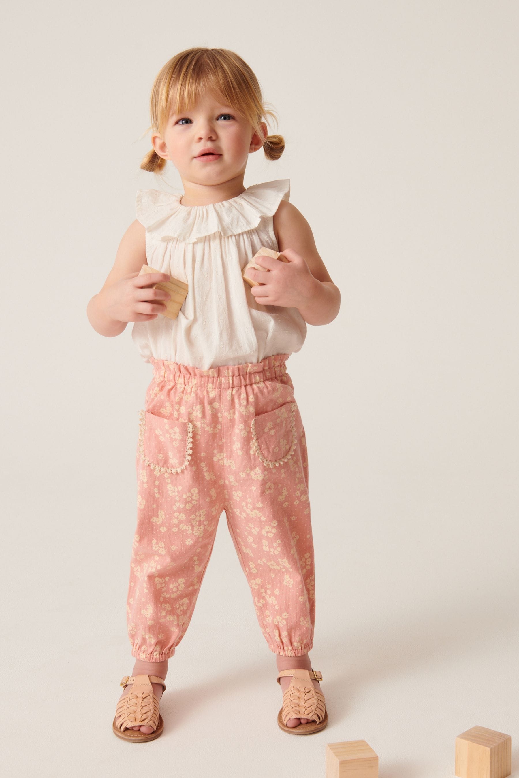 Pink Floral Textured Soft Touch Trousers (3mths-7yrs)