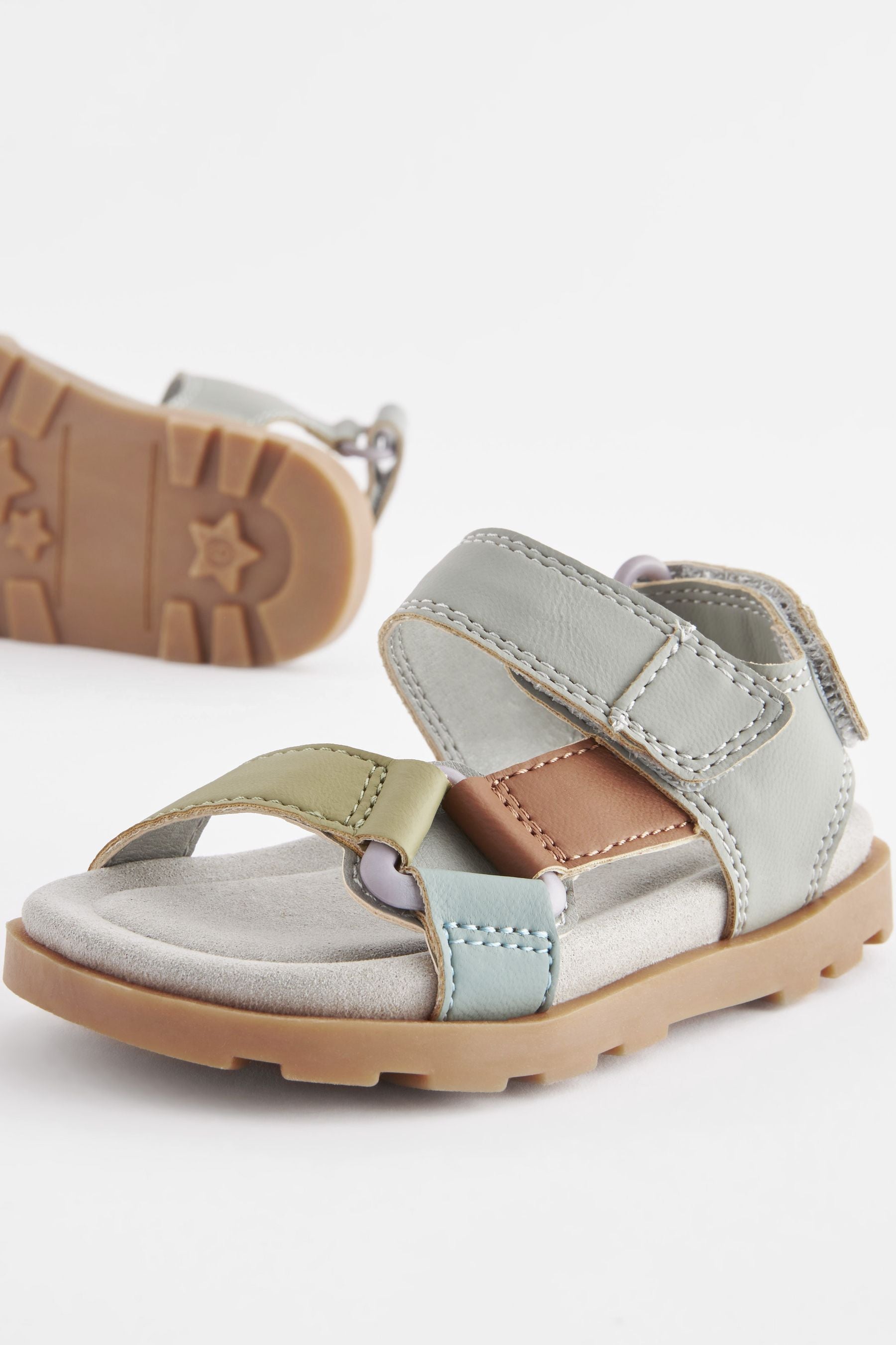 Mineral Blue Cushioned Touch Fastening Trekker Sandals