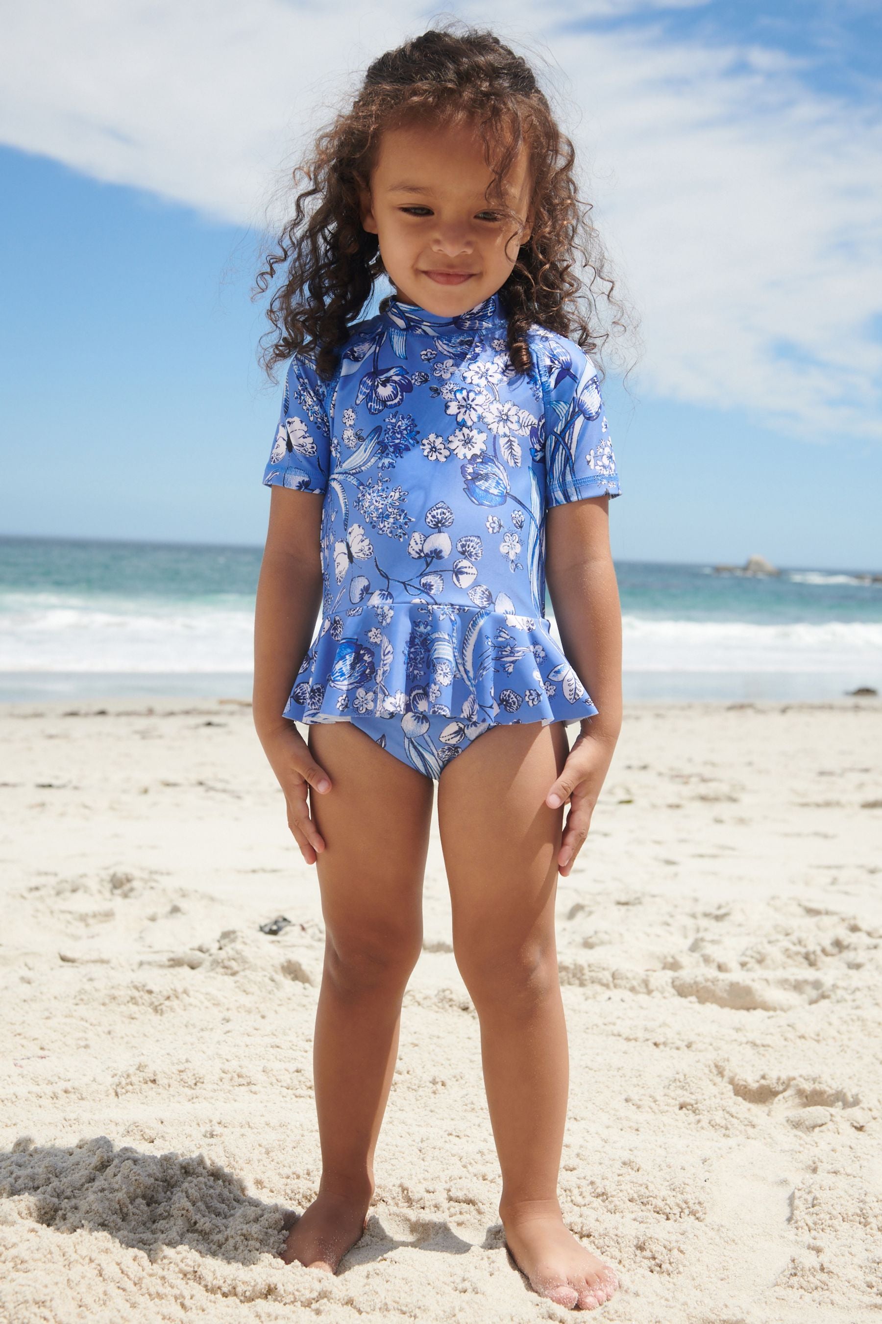 Blue/White Floral 2 Piece Sunsafe Swim Suit (3mths-7yrs)